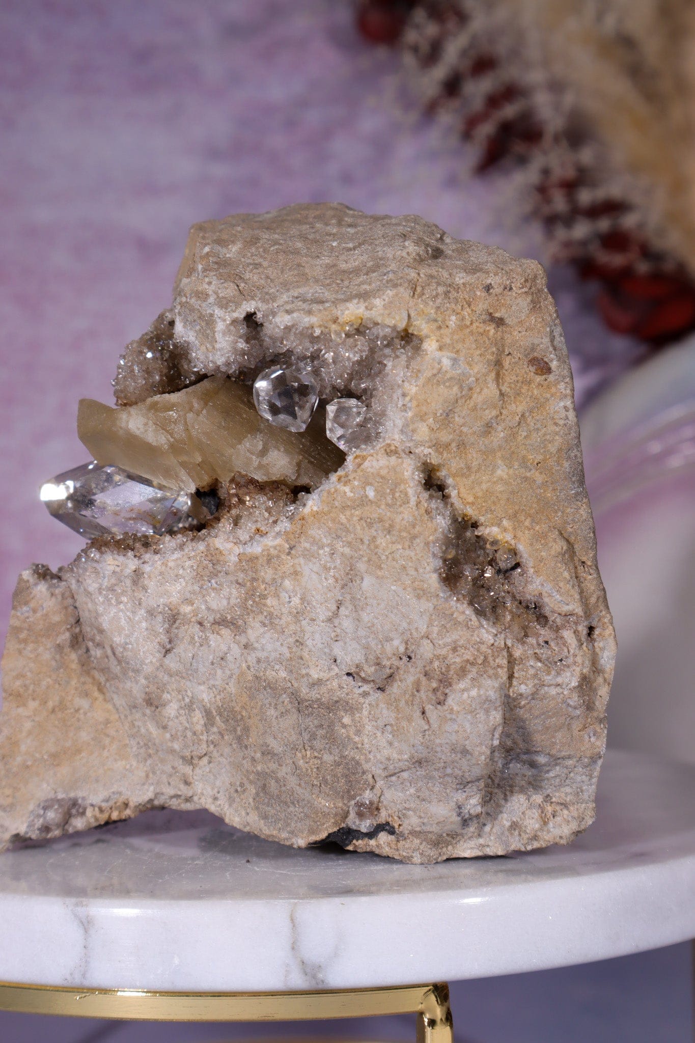 Rare Herkimer Diamond Specimen 0.6KG with Quartz, Calcite and Bitumen, New York, USA Rocks & Fossils Tali & Loz