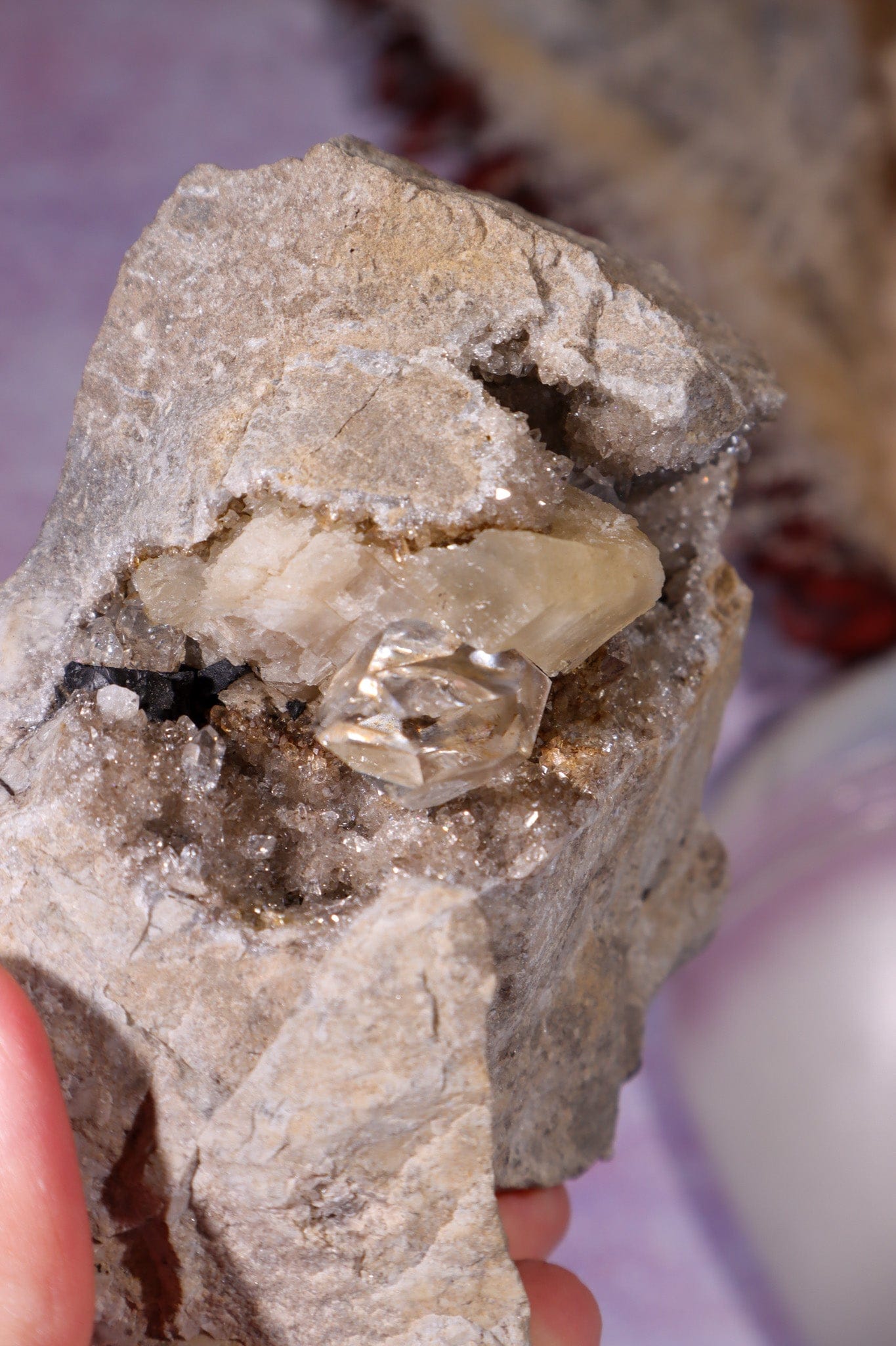 Rare Herkimer Diamond Specimen 0.6KG with Quartz, Calcite and Bitumen, New York, USA Rocks & Fossils Tali & Loz