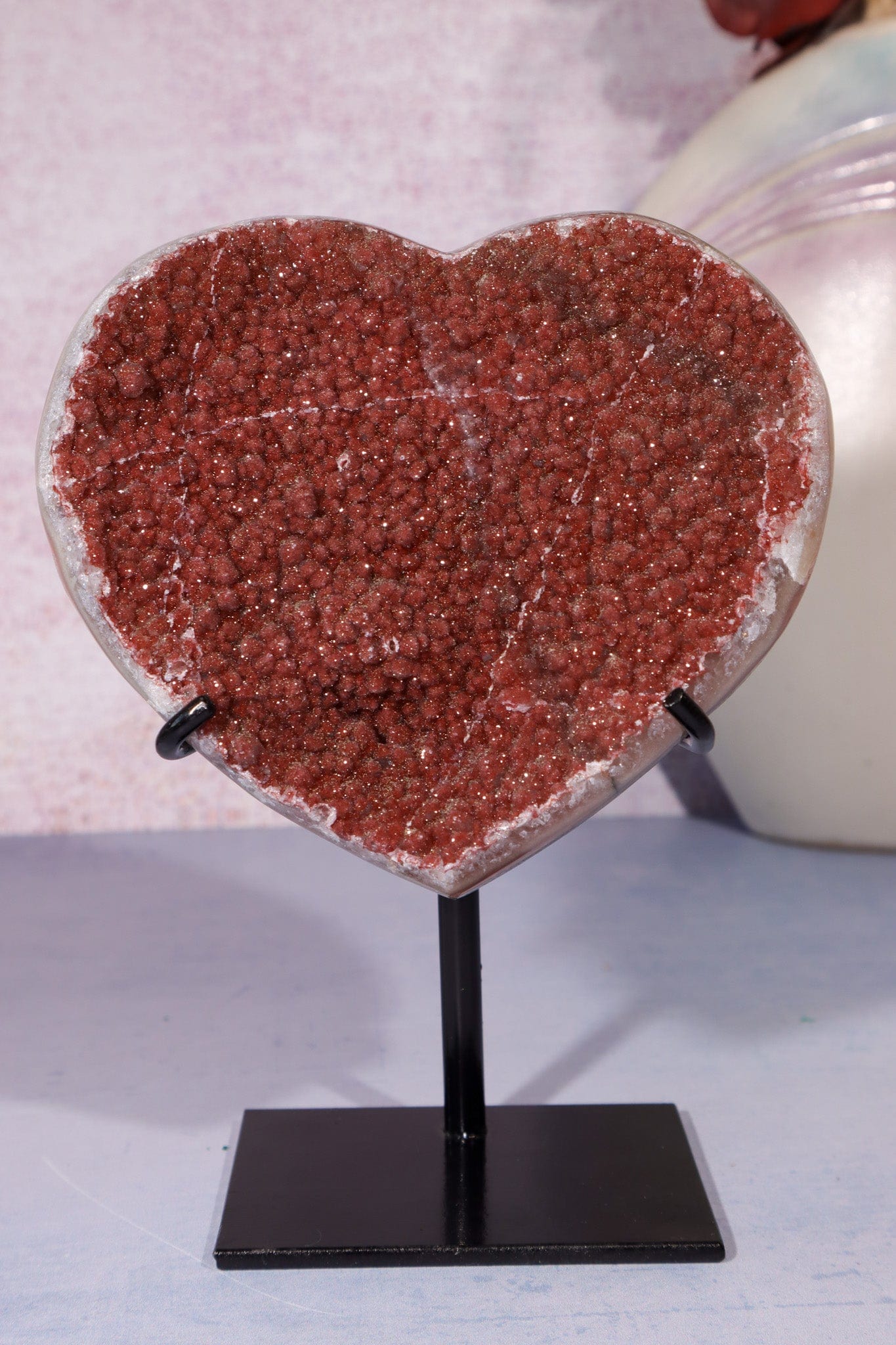 Red Amethyst Heart On Custom Stand 14cm Hearts Tali & Loz Crystals
