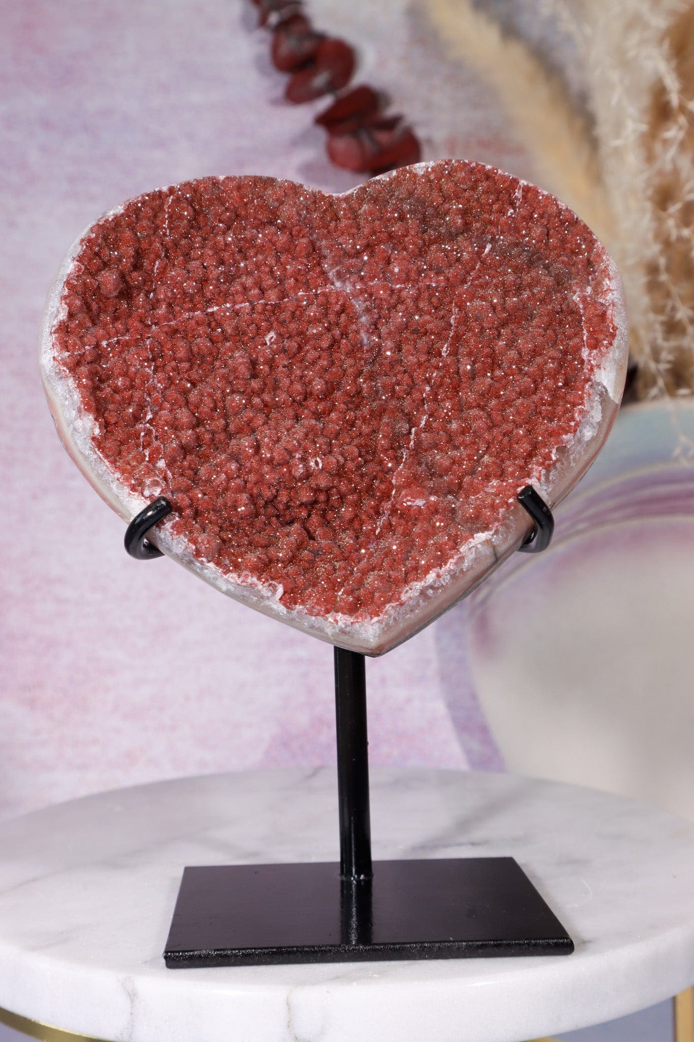 Red Amethyst Heart On Custom Stand 14cm Hearts Tali & Loz Crystals