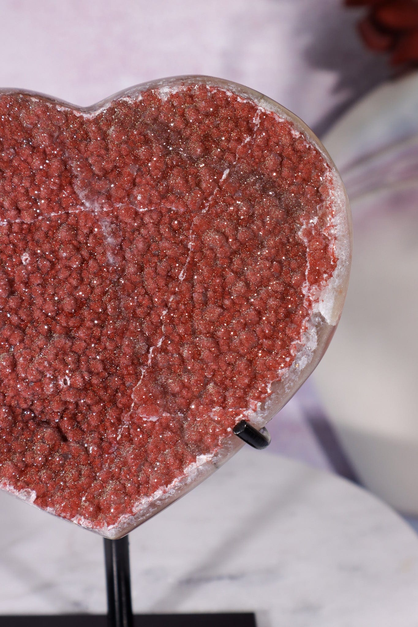 Red Amethyst Heart On Custom Stand 14cm Hearts Tali & Loz Crystals