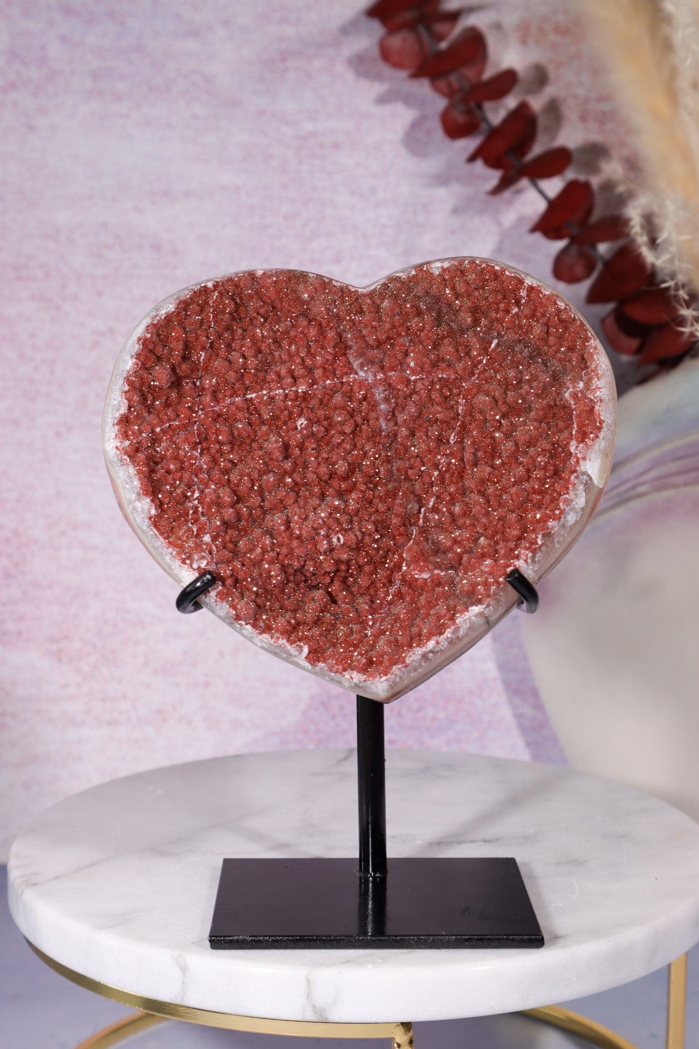 Red Amethyst Heart On Custom Stand 14cm Hearts Tali & Loz Crystals