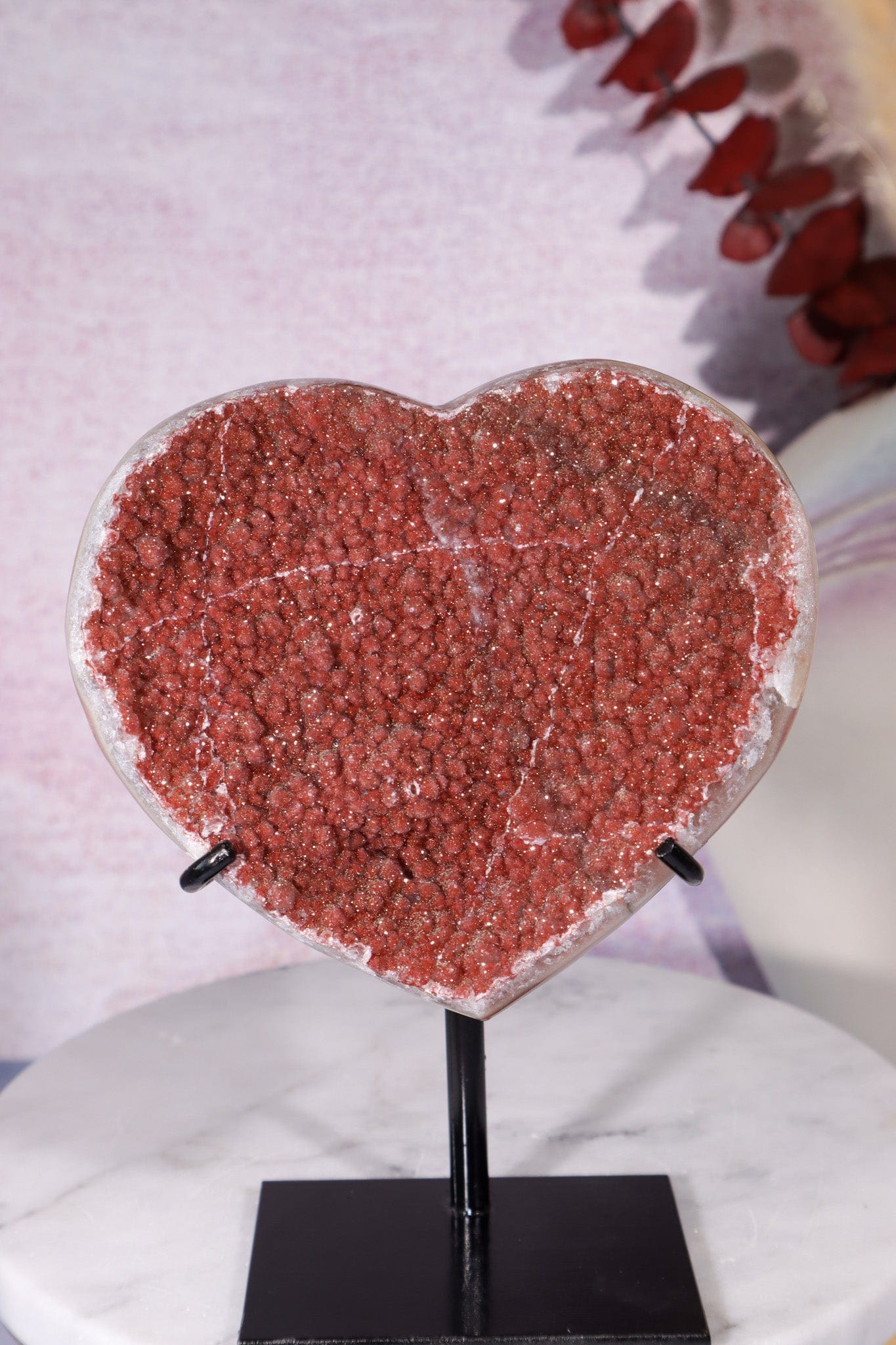 Red Amethyst Heart On Custom Stand 14cm Hearts Tali & Loz Crystals