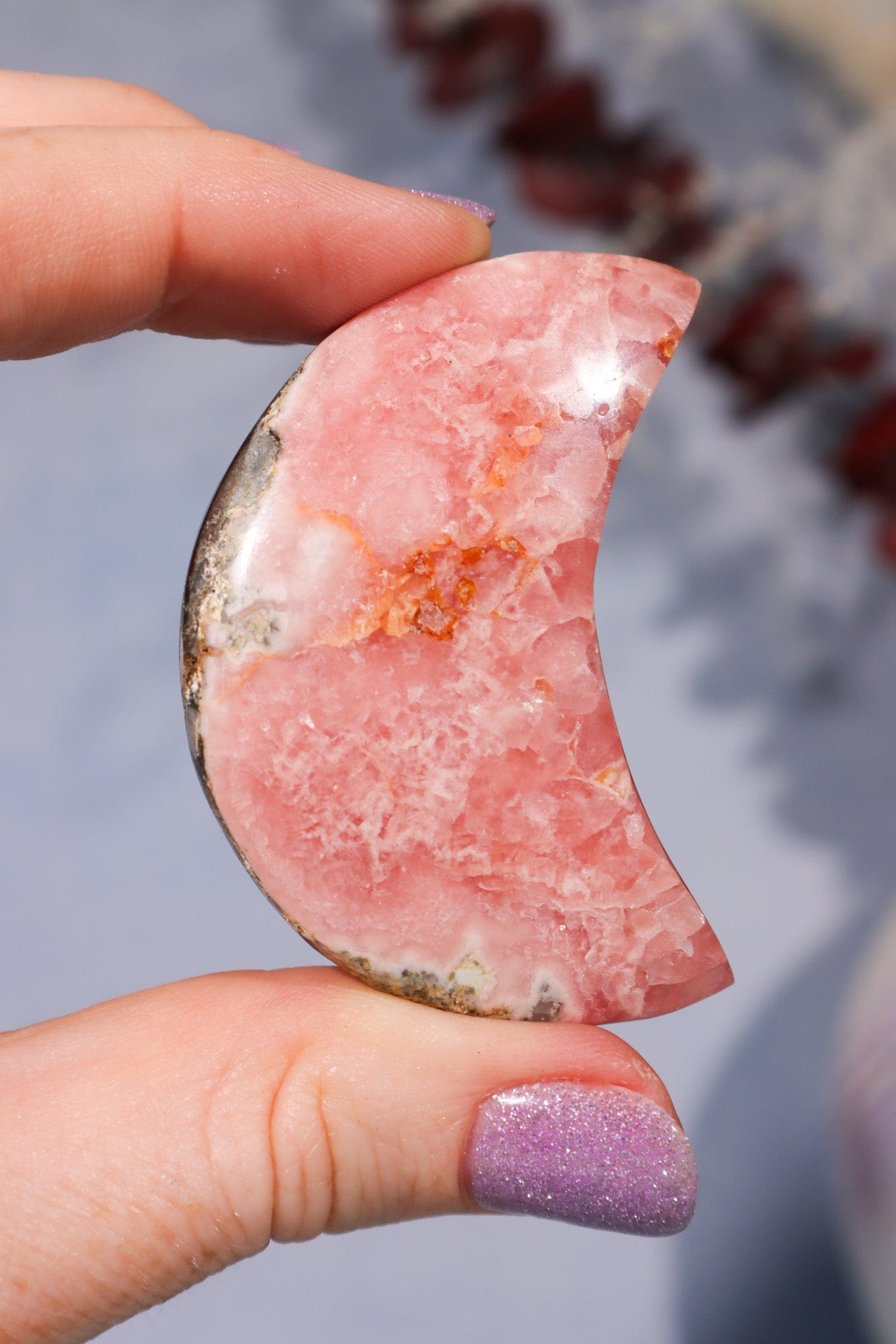 Rhodochrosite Moon With Hematite 45.9gr Moons Tali & Loz Crystals