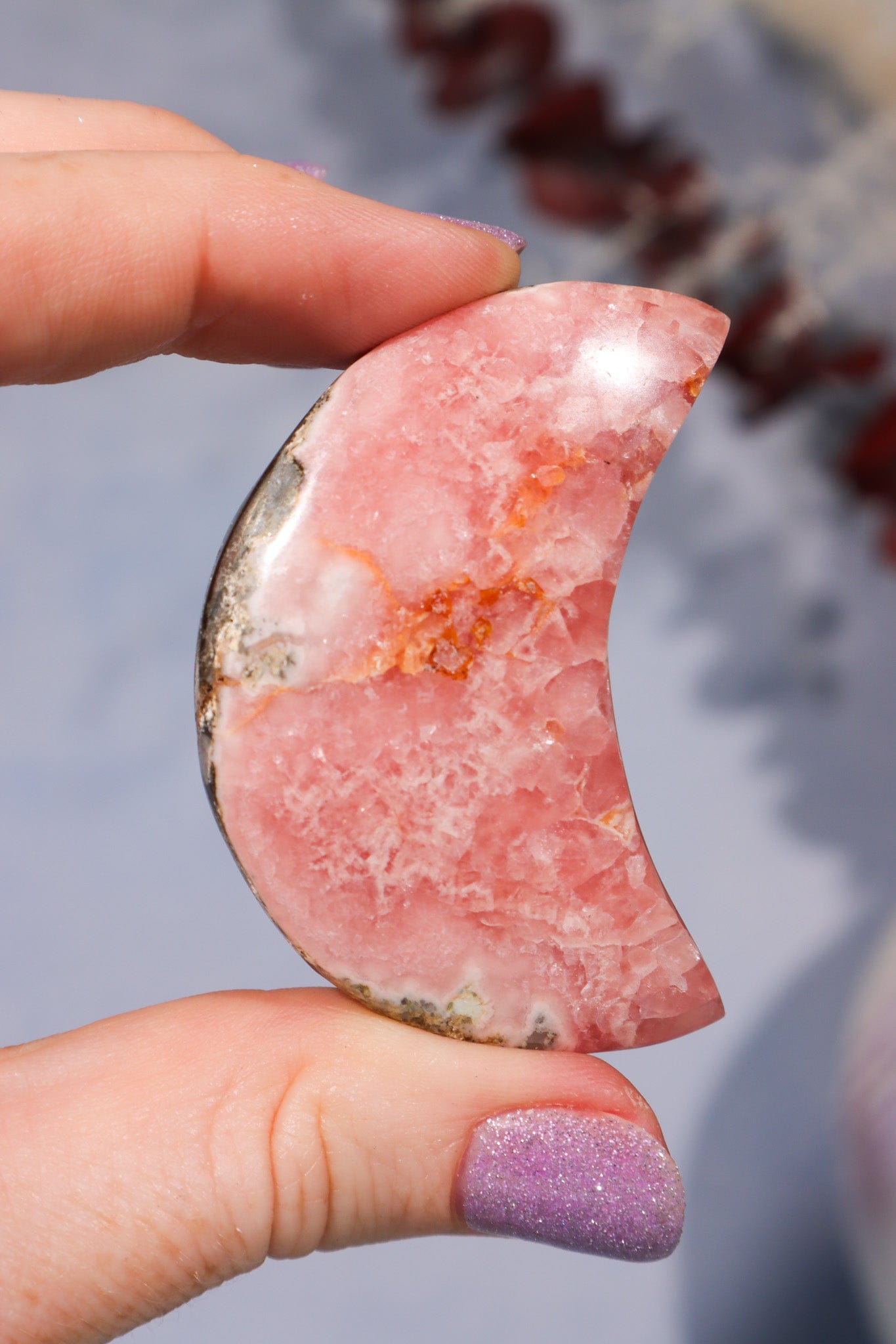 Rhodochrosite Moon With Hematite 45.9gr Moons Tali & Loz Crystals