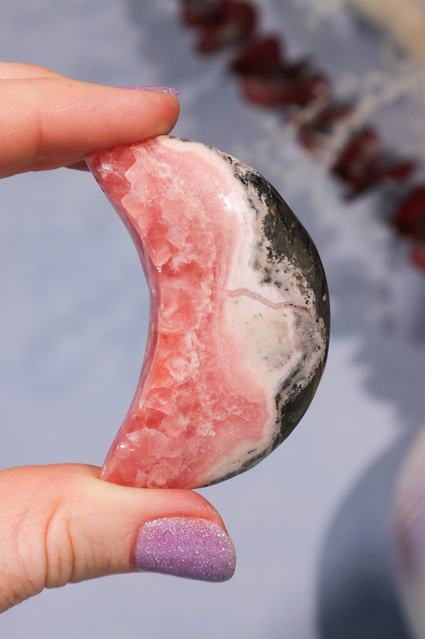 Rhodochrosite Moon With Hematite 45.9gr Moons Tali & Loz Crystals