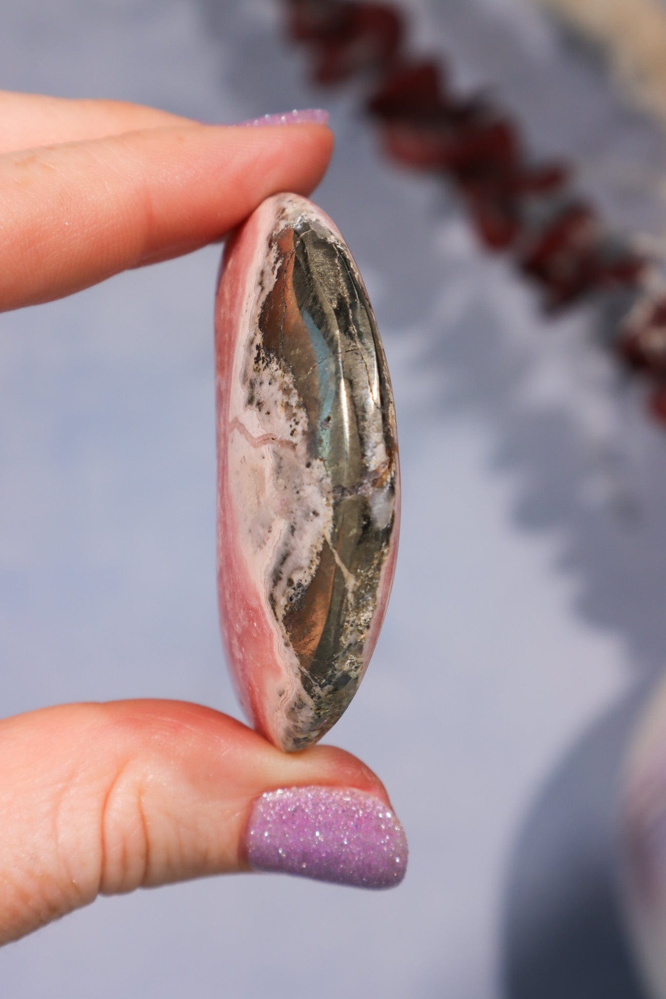 Rhodochrosite Moon With Hematite 45.9gr Moons Tali & Loz Crystals