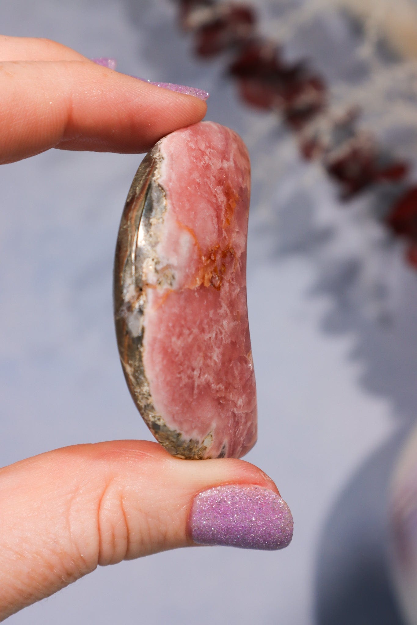 Rhodochrosite Moon With Hematite 45.9gr Moons Tali & Loz Crystals