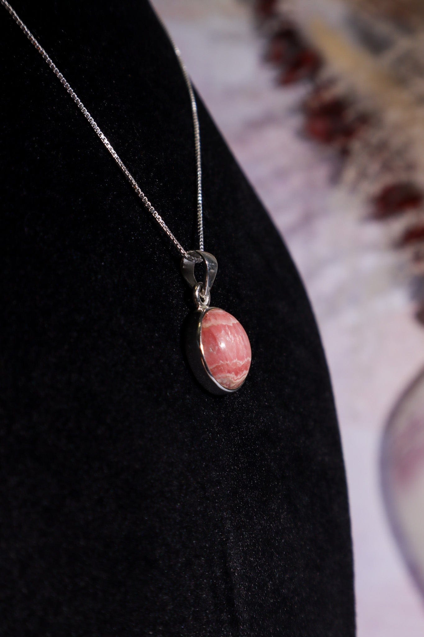 Rhodochrosite Pendant 2cm 925 Silver Pendant With Chain Jewellery Tali & Loz Crystals