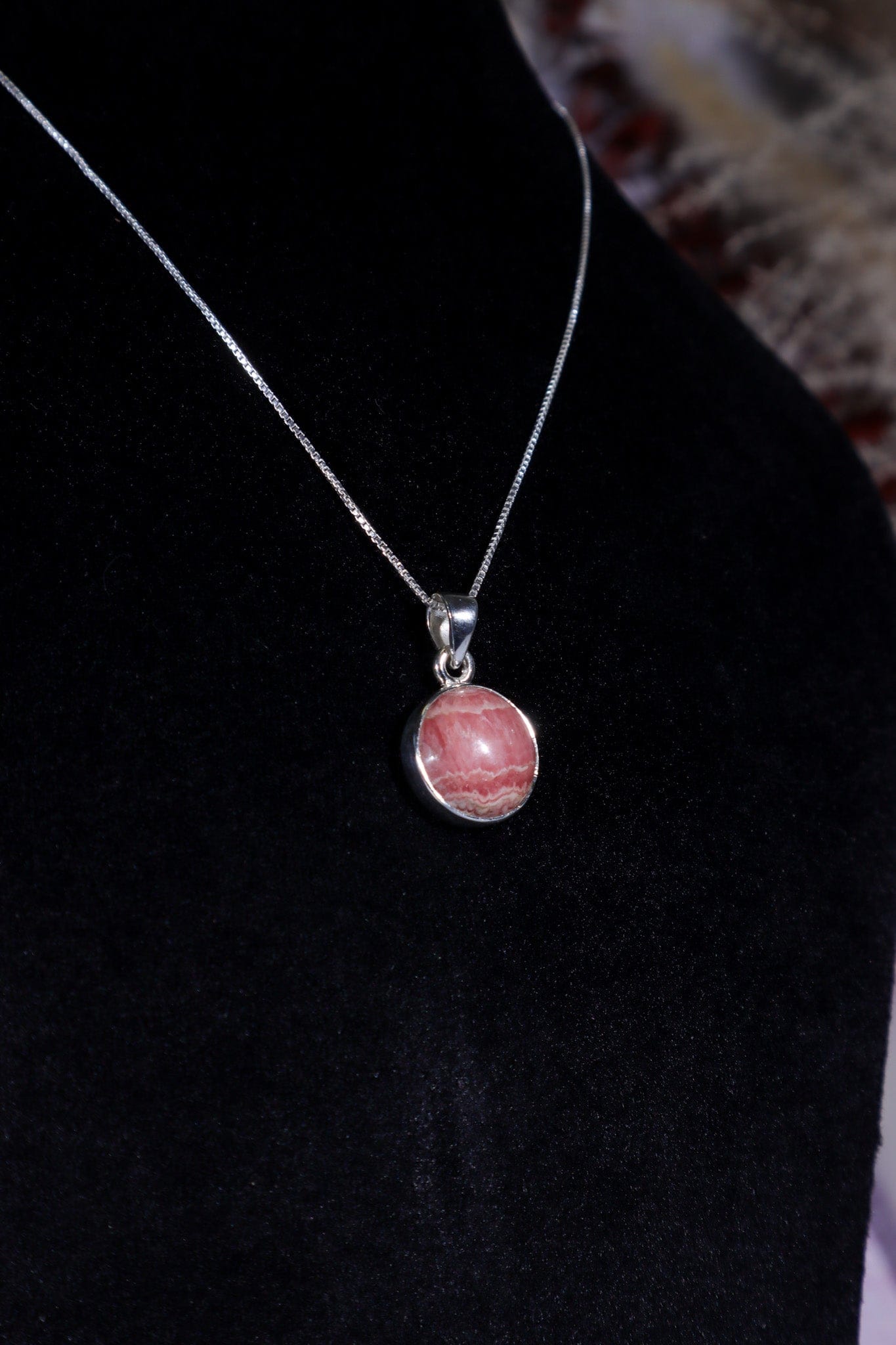 Rhodochrosite Pendant 2cm 925 Silver Pendant With Chain Jewellery Tali & Loz Crystals