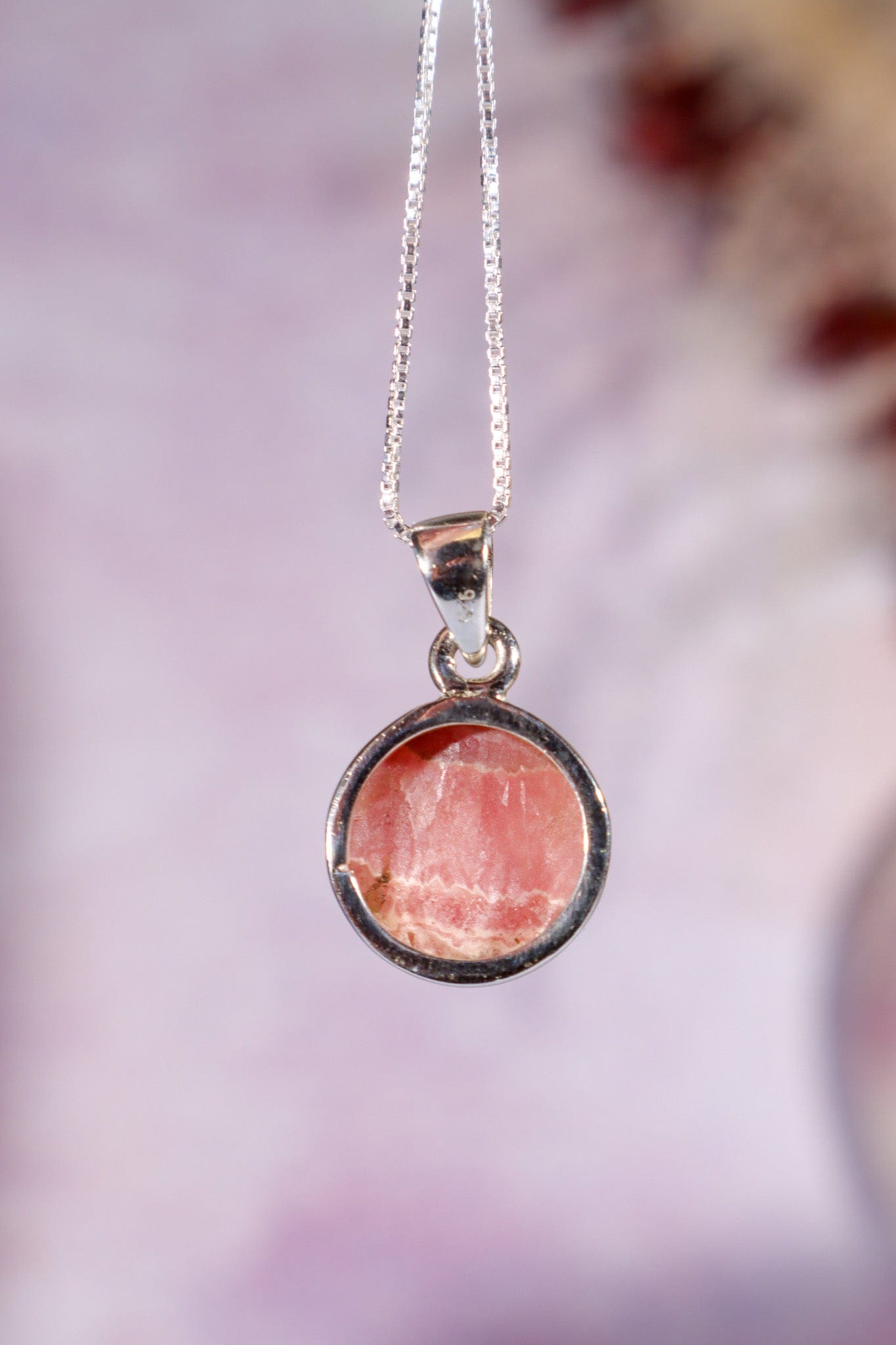 Rhodochrosite Pendant 2cm 925 Silver Pendant With Chain Jewellery Tali & Loz Crystals