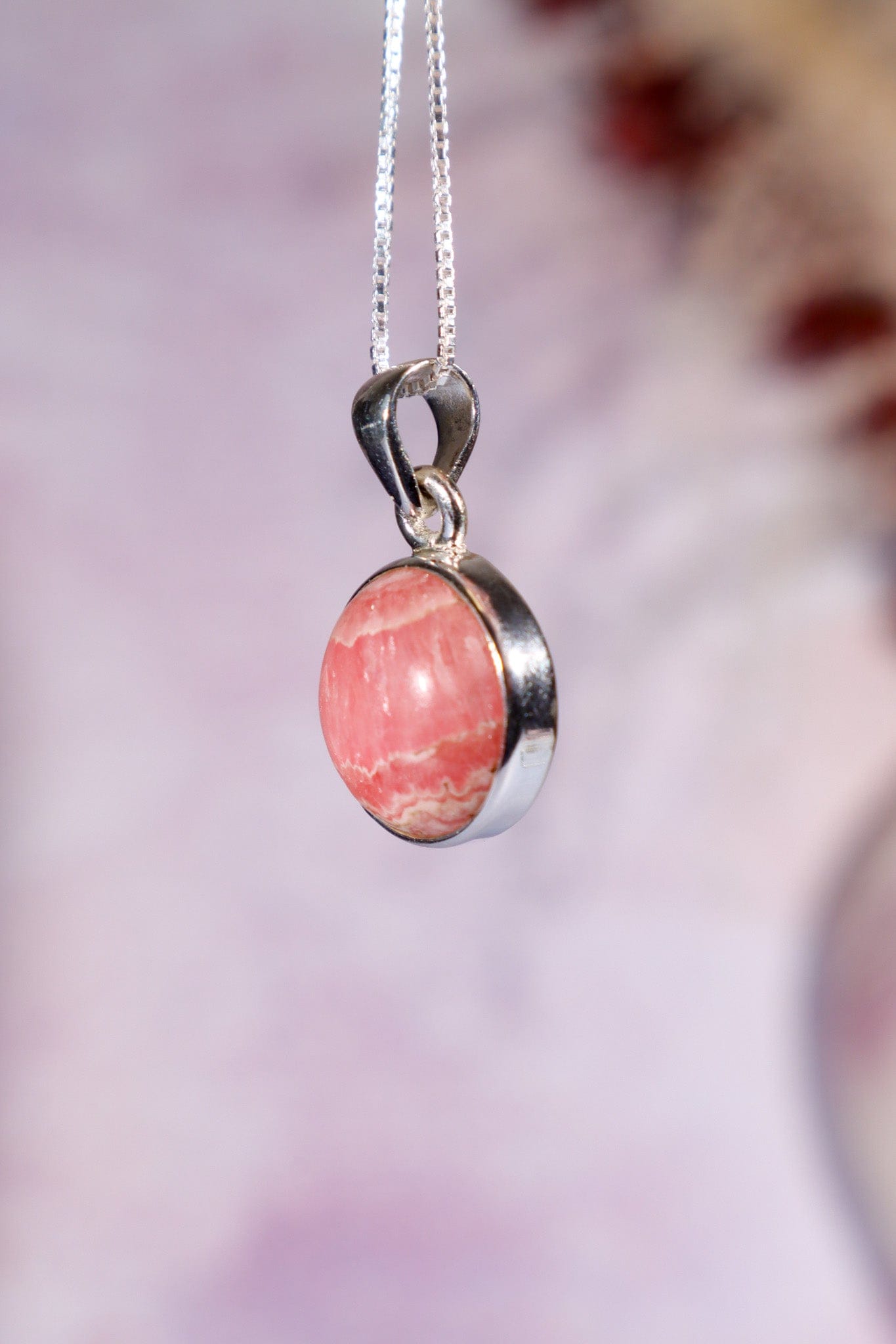 Rhodochrosite Pendant 2cm 925 Silver Pendant With Chain Jewellery Tali & Loz Crystals