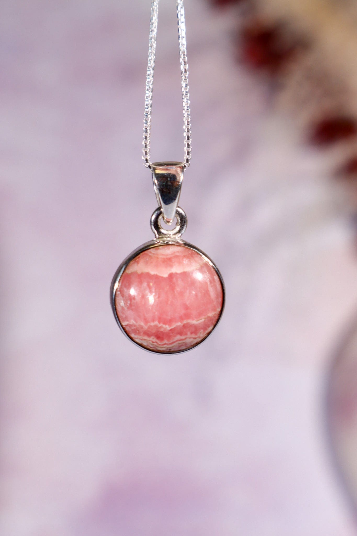 Rhodochrosite Pendant 2cm 925 Silver Pendant With Chain Jewellery Tali & Loz Crystals
