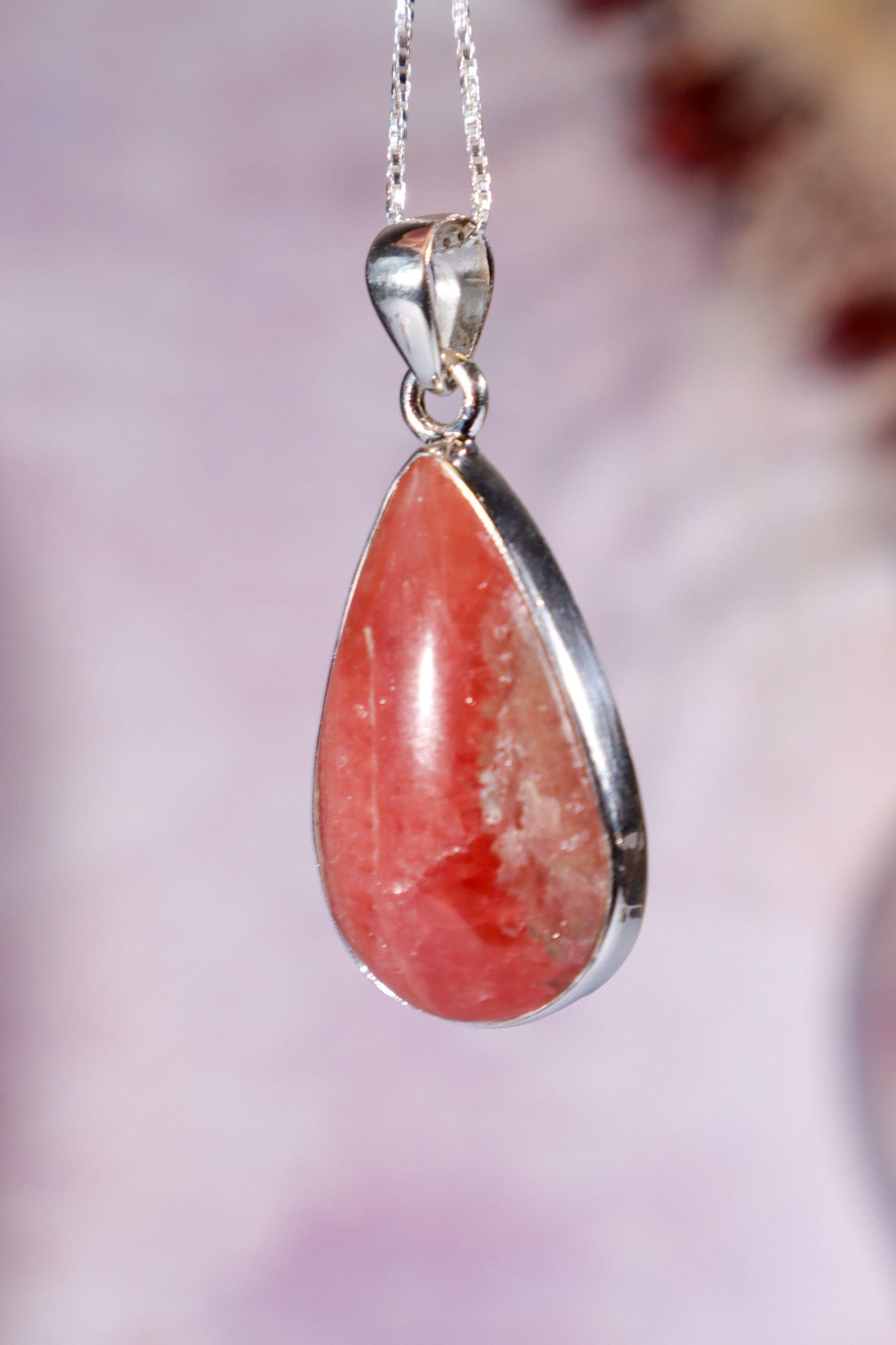 Rhodochrosite Pendant 3.6cm 925 Silver Pendant With Chain Jewellery Tali & Loz Crystals