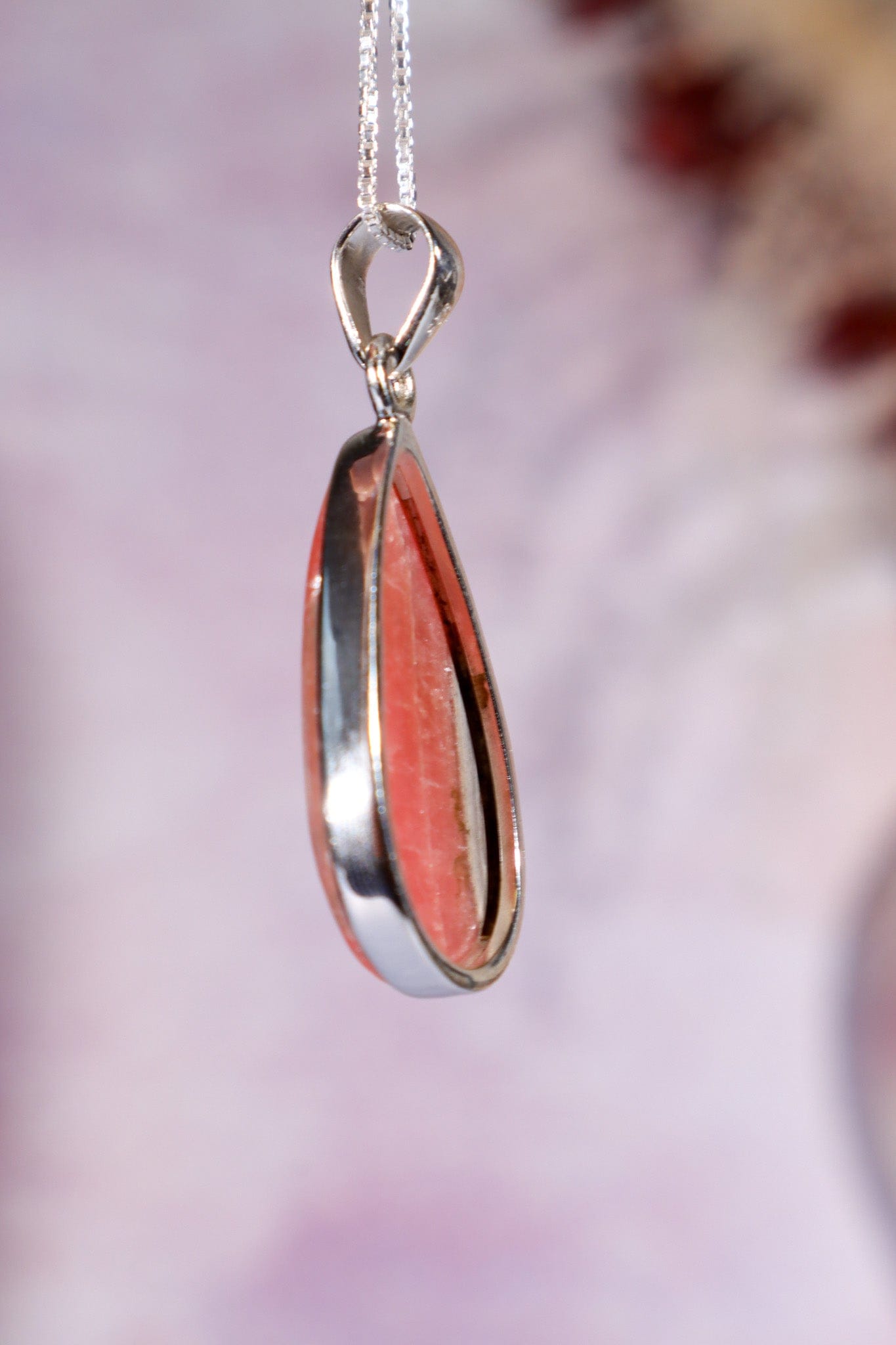 Rhodochrosite Pendant 3.6cm 925 Silver Pendant With Chain Jewellery Tali & Loz Crystals
