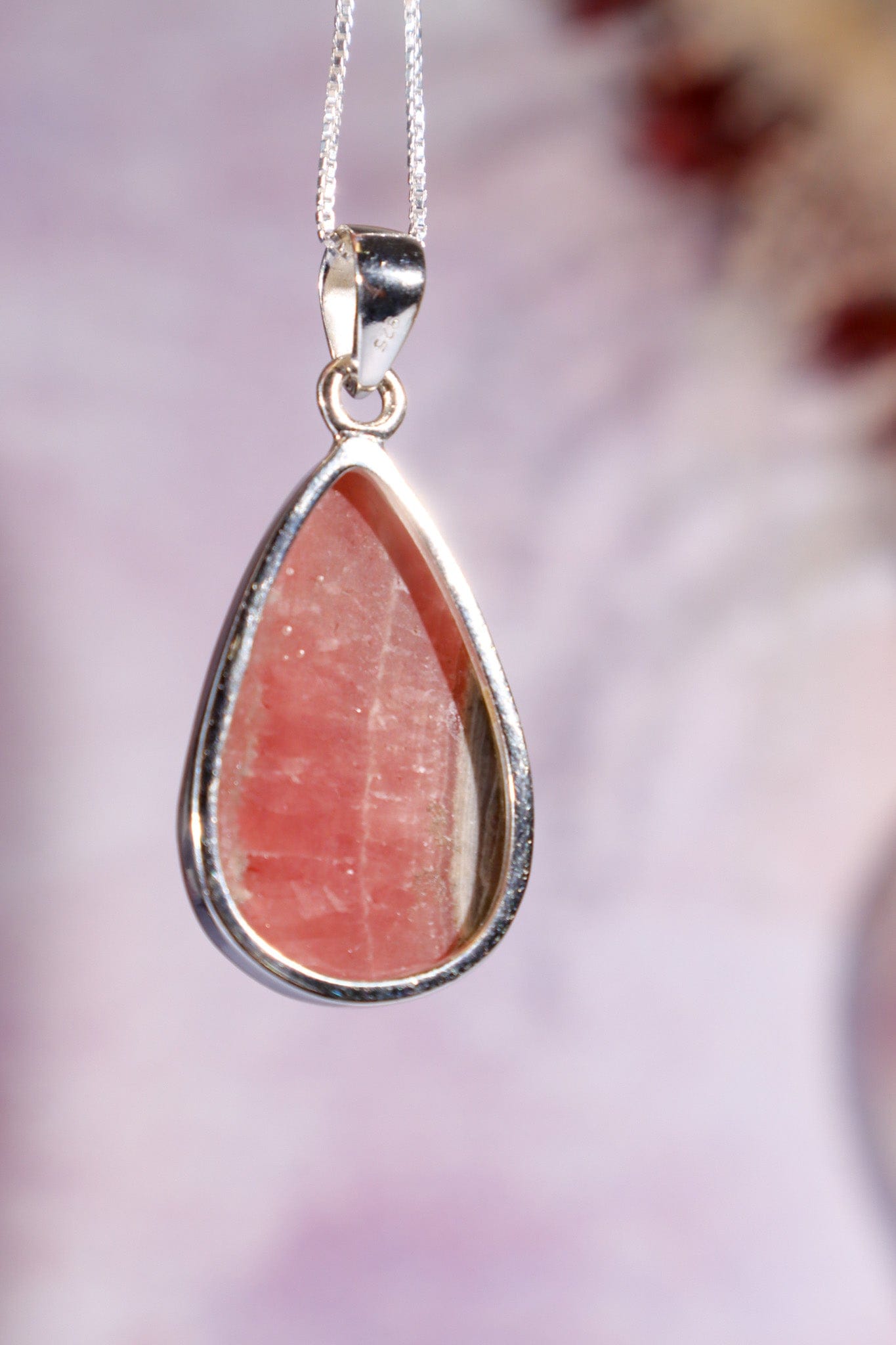 Rhodochrosite Pendant 3.6cm 925 Silver Pendant With Chain Jewellery Tali & Loz Crystals