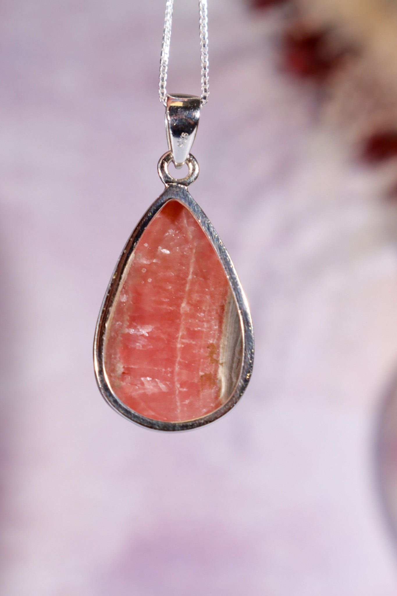 Rhodochrosite Pendant 3.6cm 925 Silver Pendant With Chain Jewellery Tali & Loz Crystals
