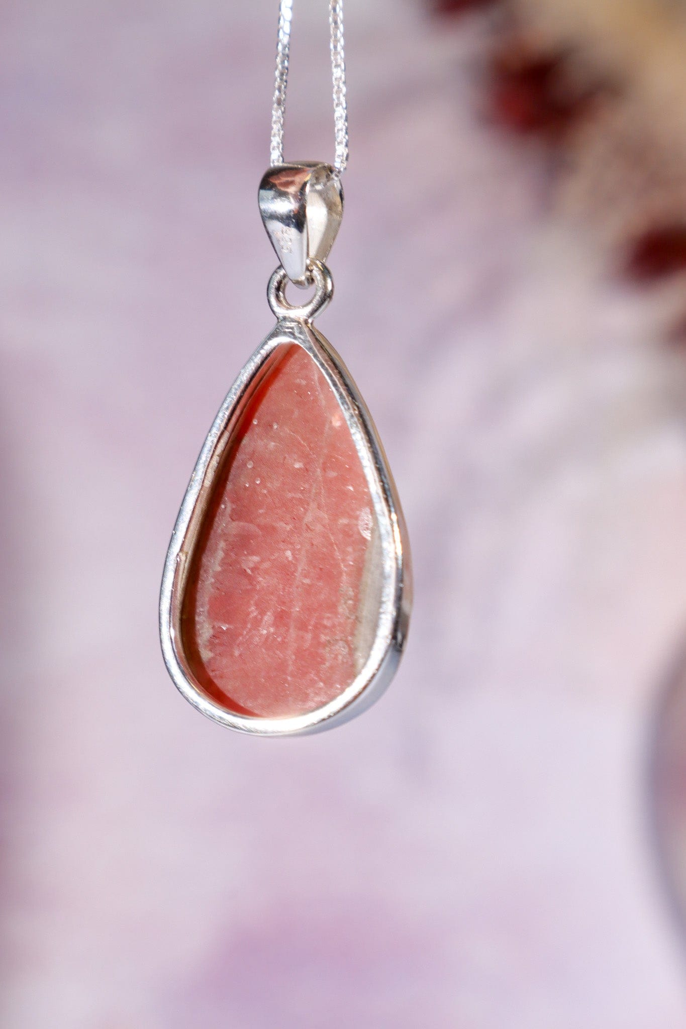 Rhodochrosite Pendant 3.6cm 925 Silver Pendant With Chain Jewellery Tali & Loz Crystals