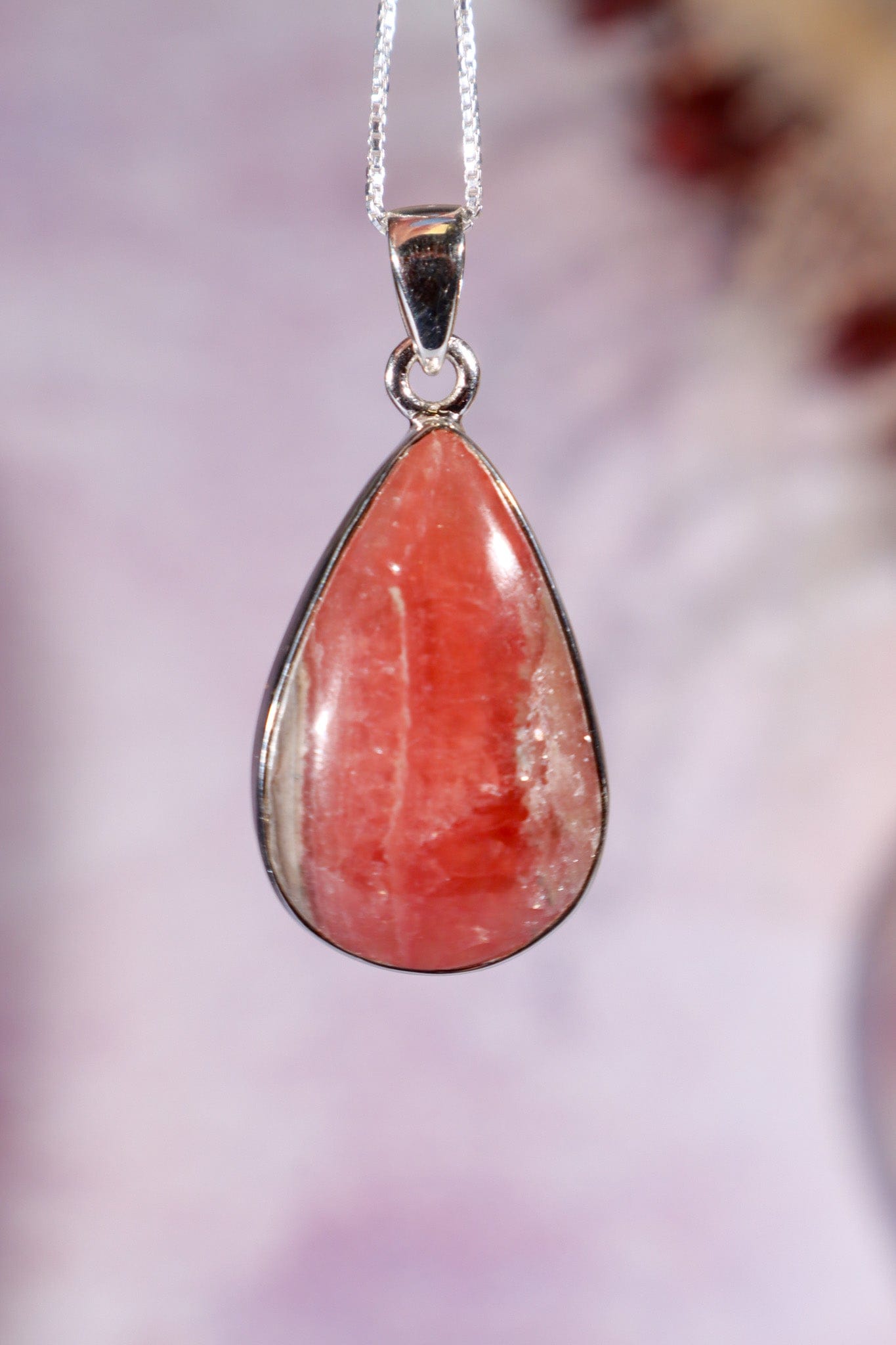 Rhodochrosite Pendant 3.6cm 925 Silver Pendant With Chain Jewellery Tali & Loz Crystals