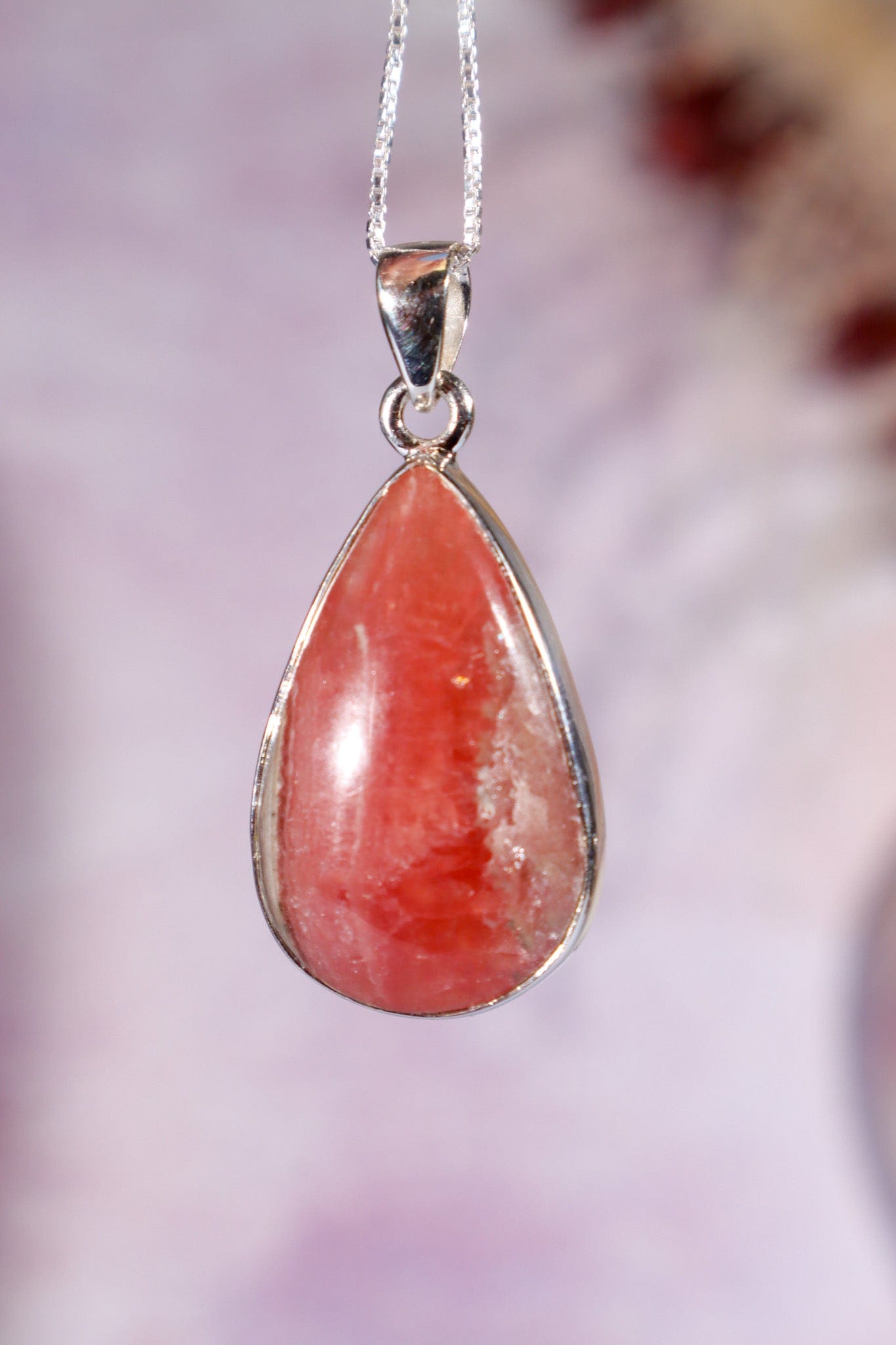 Rhodochrosite Pendant 3.6cm 925 Silver Pendant With Chain Jewellery Tali & Loz Crystals