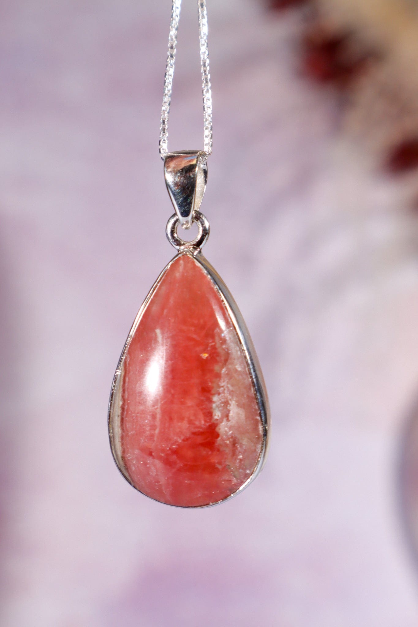 Rhodochrosite Pendant 3.6cm 925 Silver Pendant With Chain Jewellery Tali & Loz Crystals