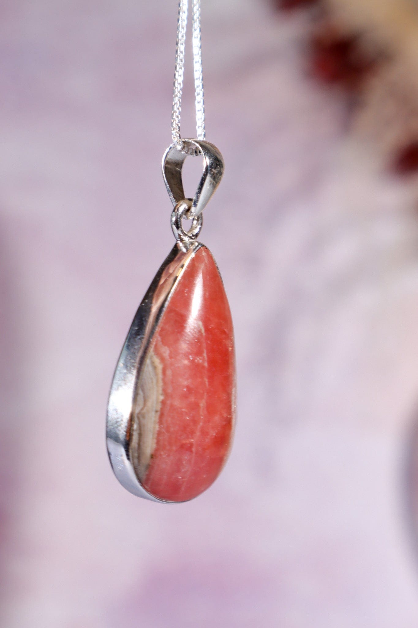 Rhodochrosite Pendant 3.6cm 925 Silver Pendant With Chain Jewellery Tali & Loz Crystals
