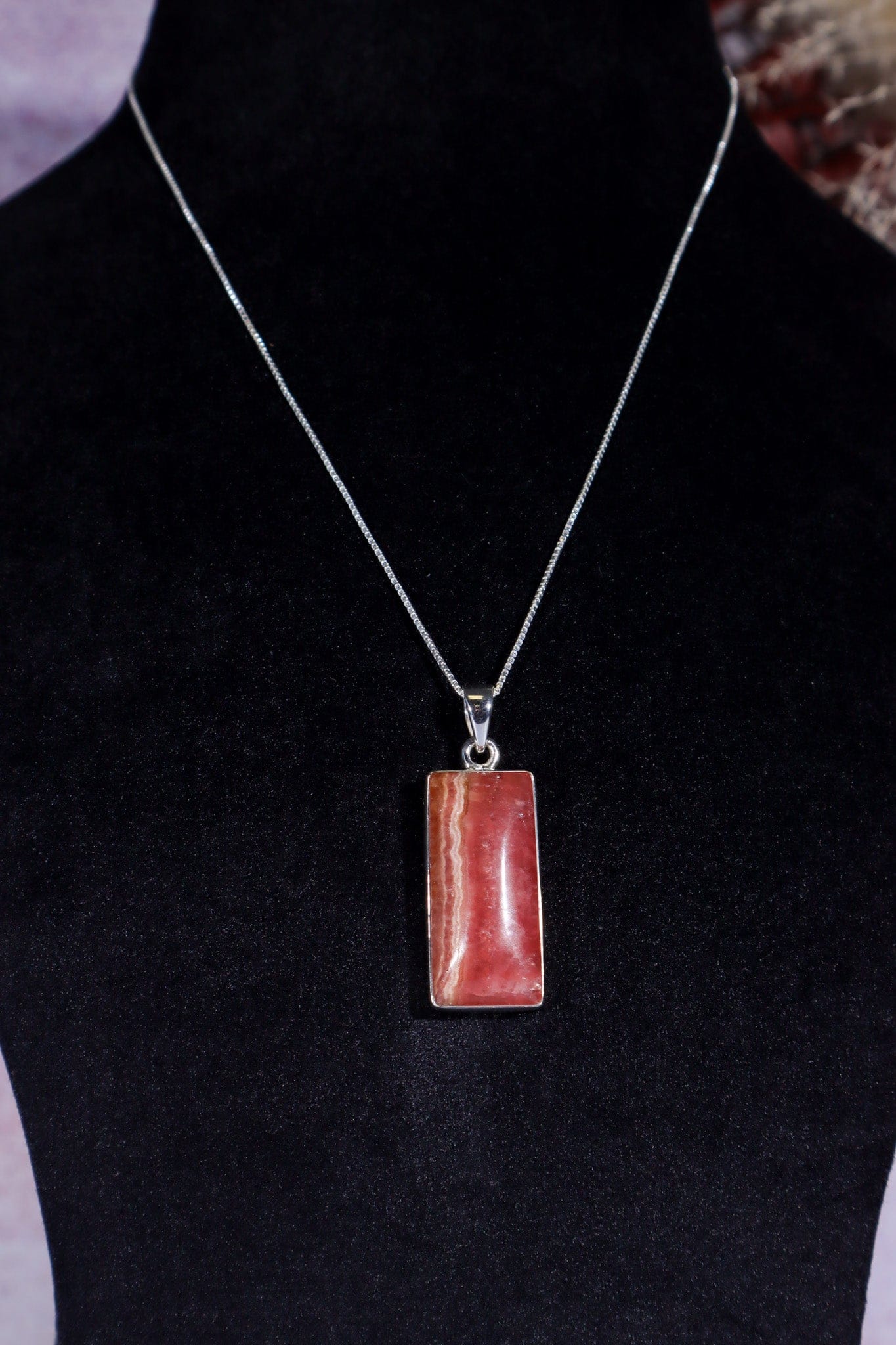 Rhodochrosite Pendant 3.7cm 925 Silver Pendant With Chain Jewellery Tali & Loz Crystals