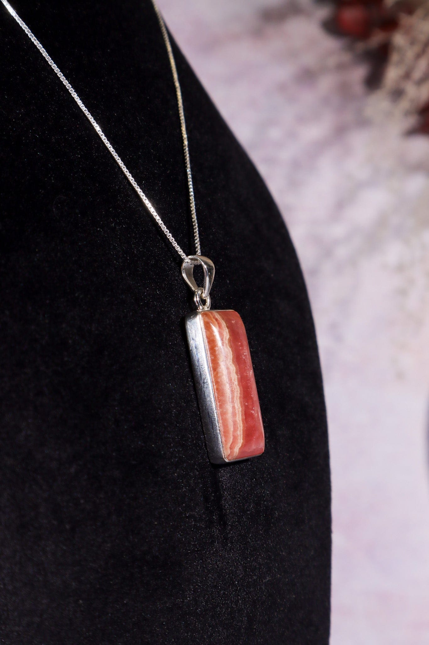 Rhodochrosite Pendant 3.7cm 925 Silver Pendant With Chain Jewellery Tali & Loz Crystals