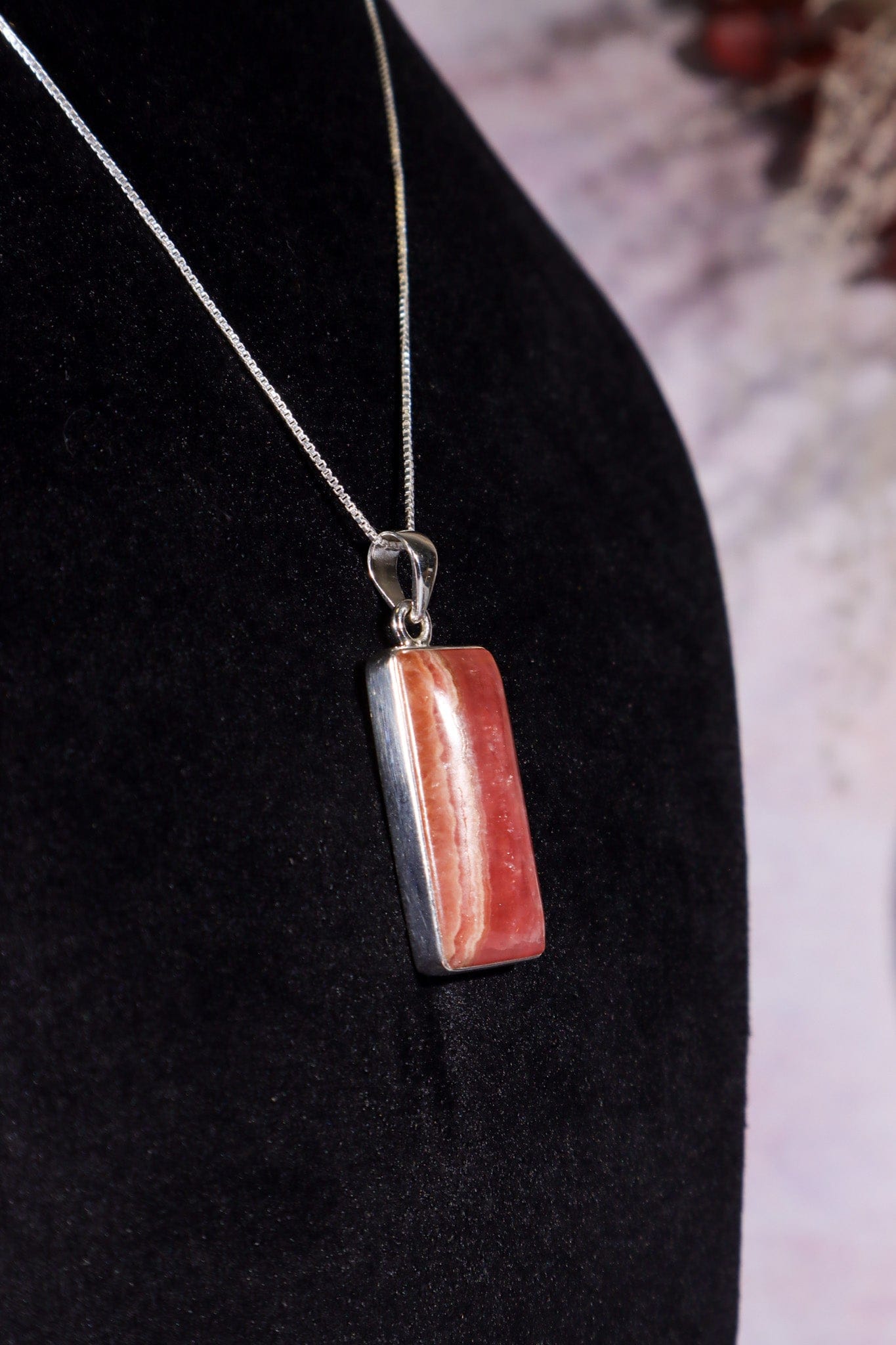 Rhodochrosite Pendant 3.7cm 925 Silver Pendant With Chain Jewellery Tali & Loz Crystals