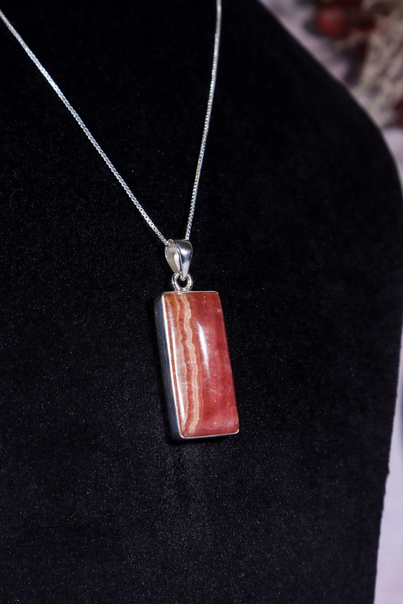 Rhodochrosite Pendant 3.7cm 925 Silver Pendant With Chain Jewellery Tali & Loz Crystals