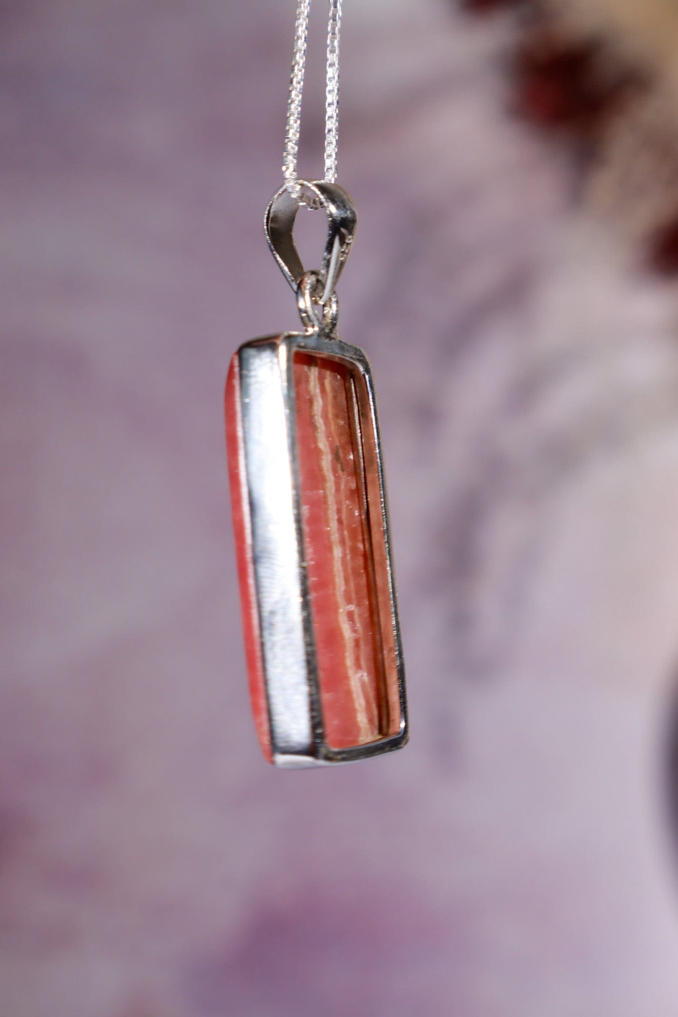 Rhodochrosite Pendant 3.7cm 925 Silver Pendant With Chain Jewellery Tali & Loz Crystals