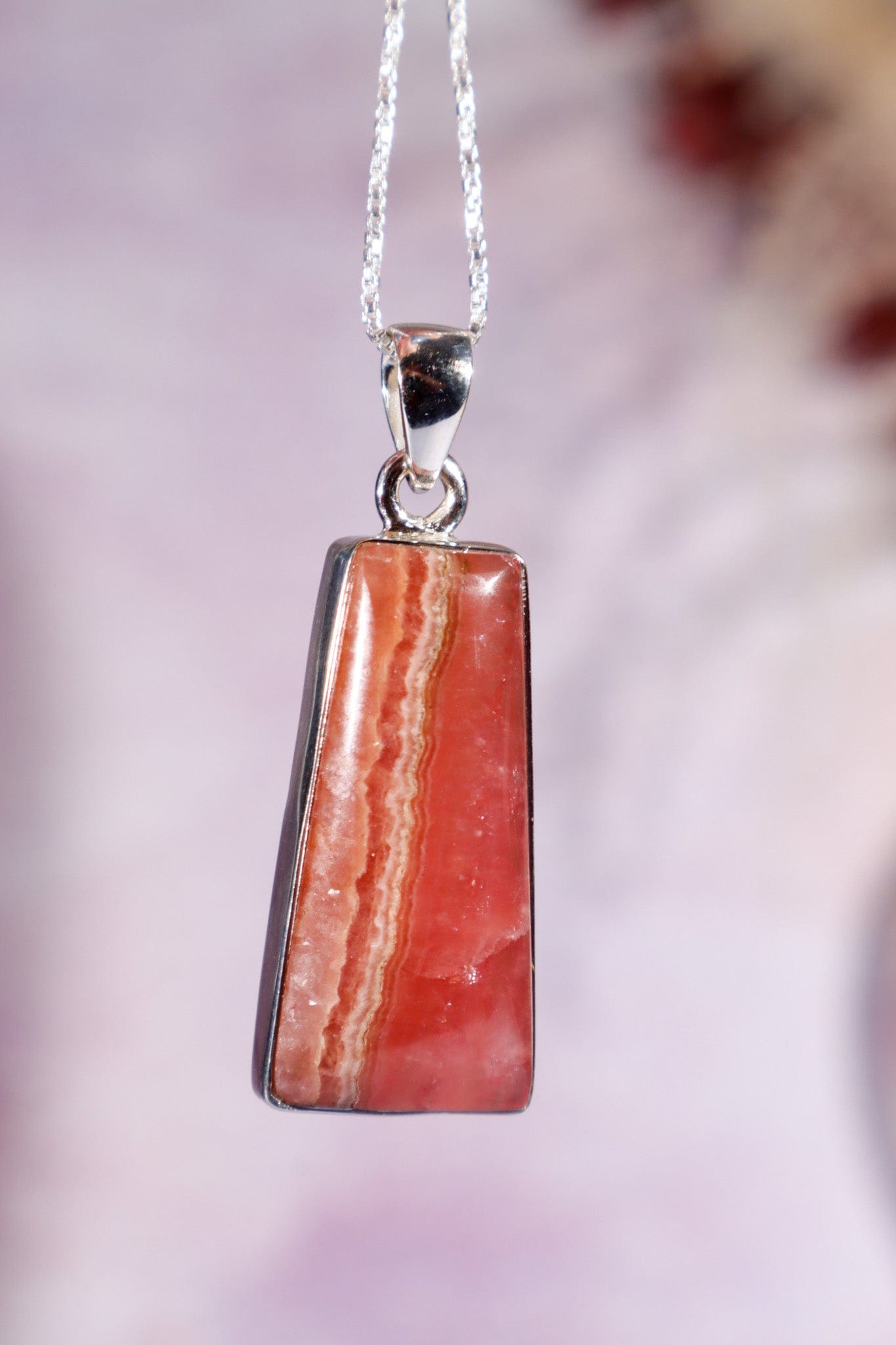 Rhodochrosite Pendant 3.7cm 925 Silver Pendant With Chain Jewellery Tali & Loz Crystals