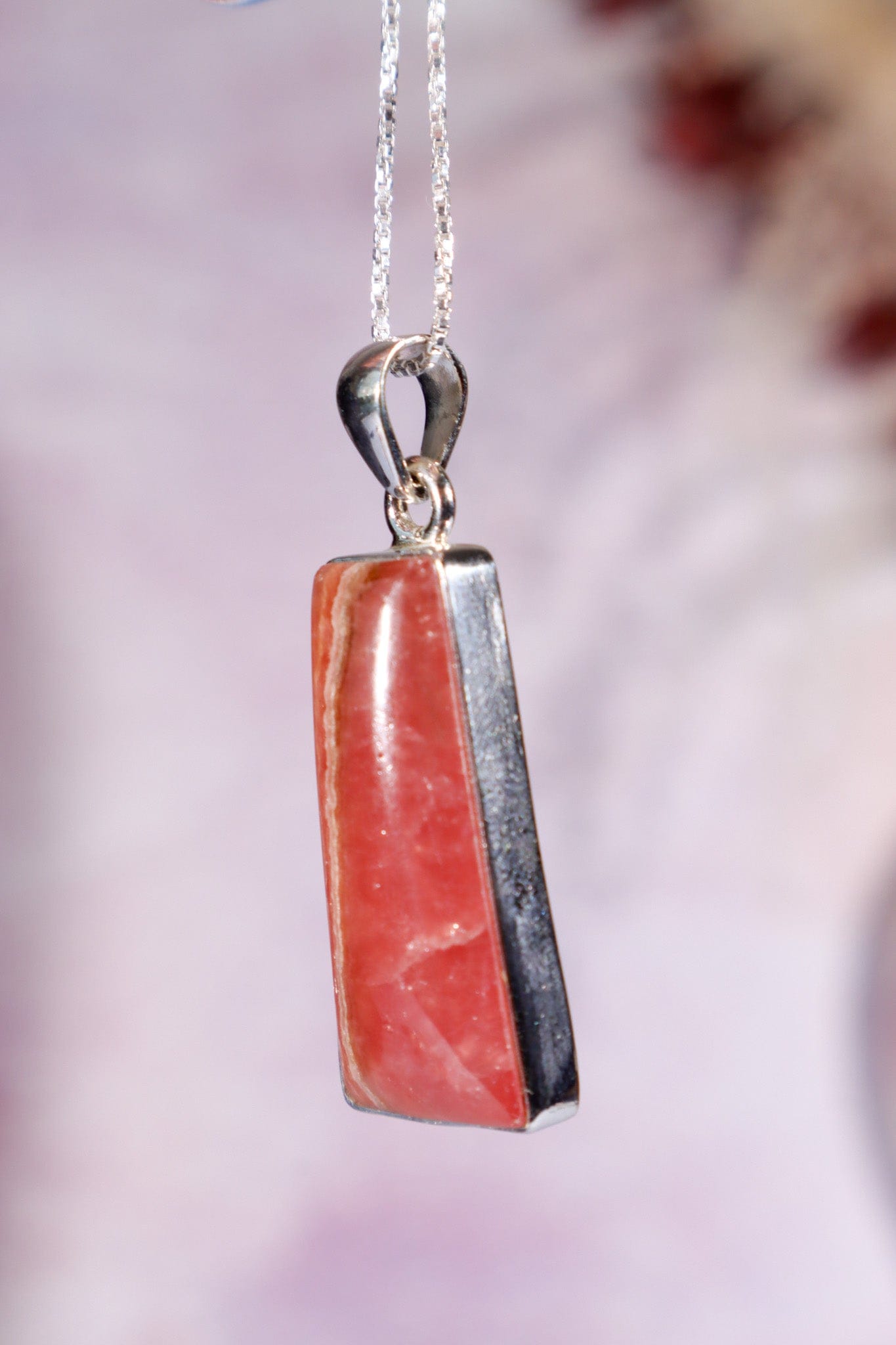 Rhodochrosite Pendant 3.7cm 925 Silver Pendant With Chain Jewellery Tali & Loz Crystals
