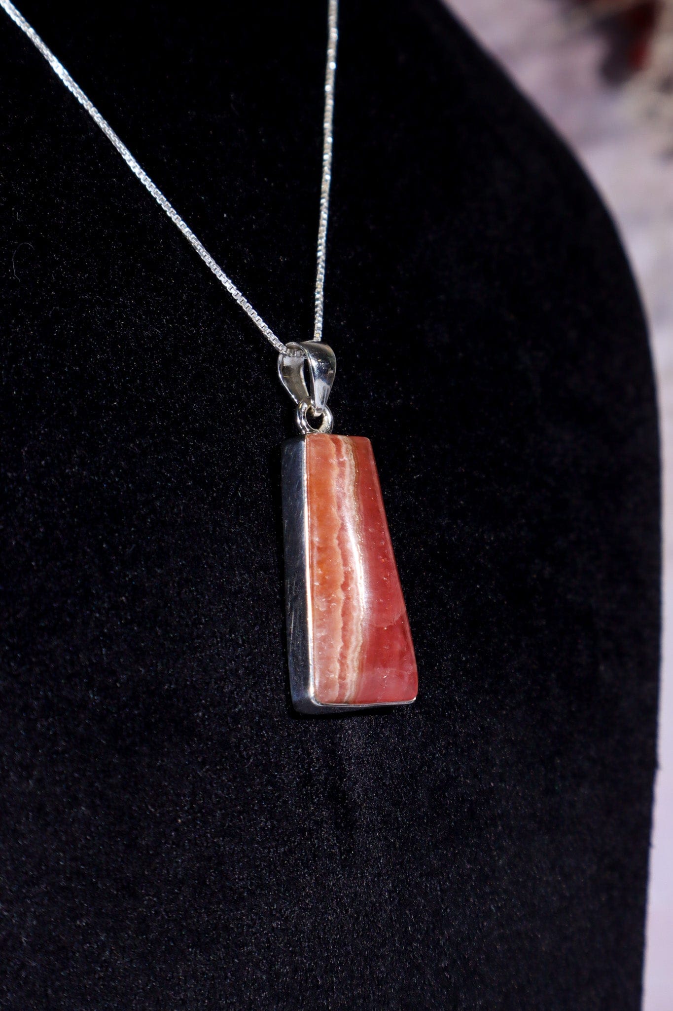Rhodochrosite Pendant 3.7cm 925 Silver Pendant With Chain Jewellery Tali & Loz Crystals