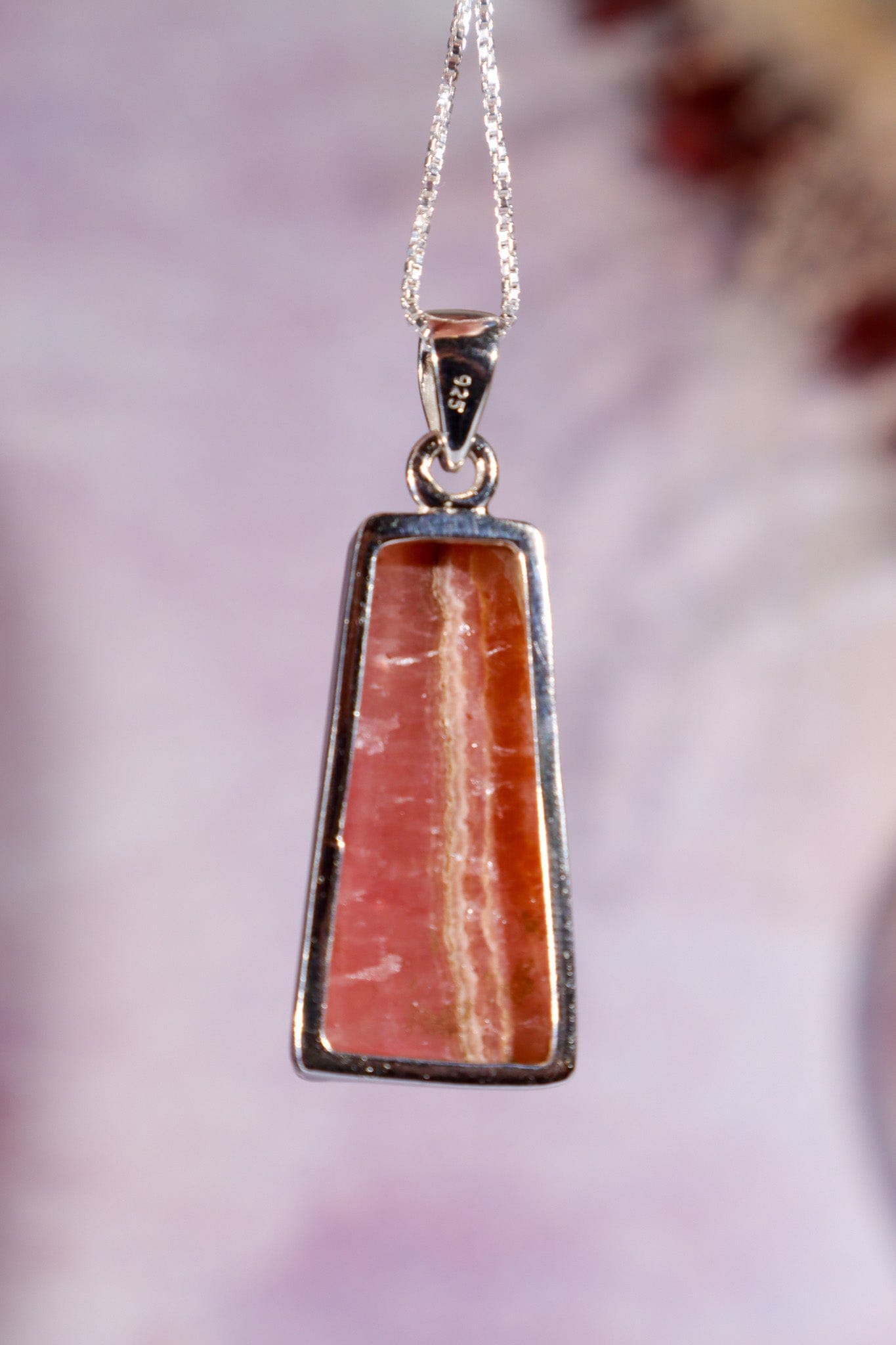 Rhodochrosite Pendant 3.7cm 925 Silver Pendant With Chain Jewellery Tali & Loz Crystals