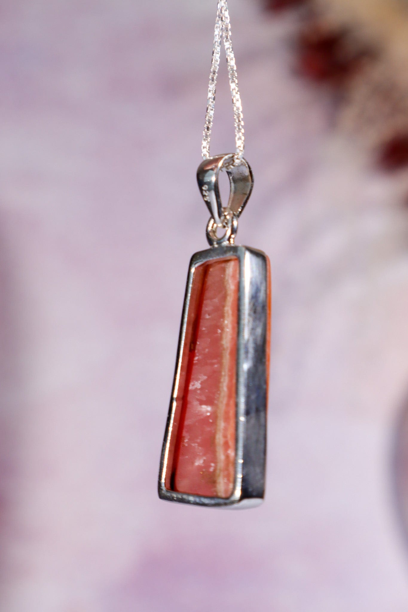 Rhodochrosite Pendant 3.7cm 925 Silver Pendant With Chain Jewellery Tali & Loz Crystals