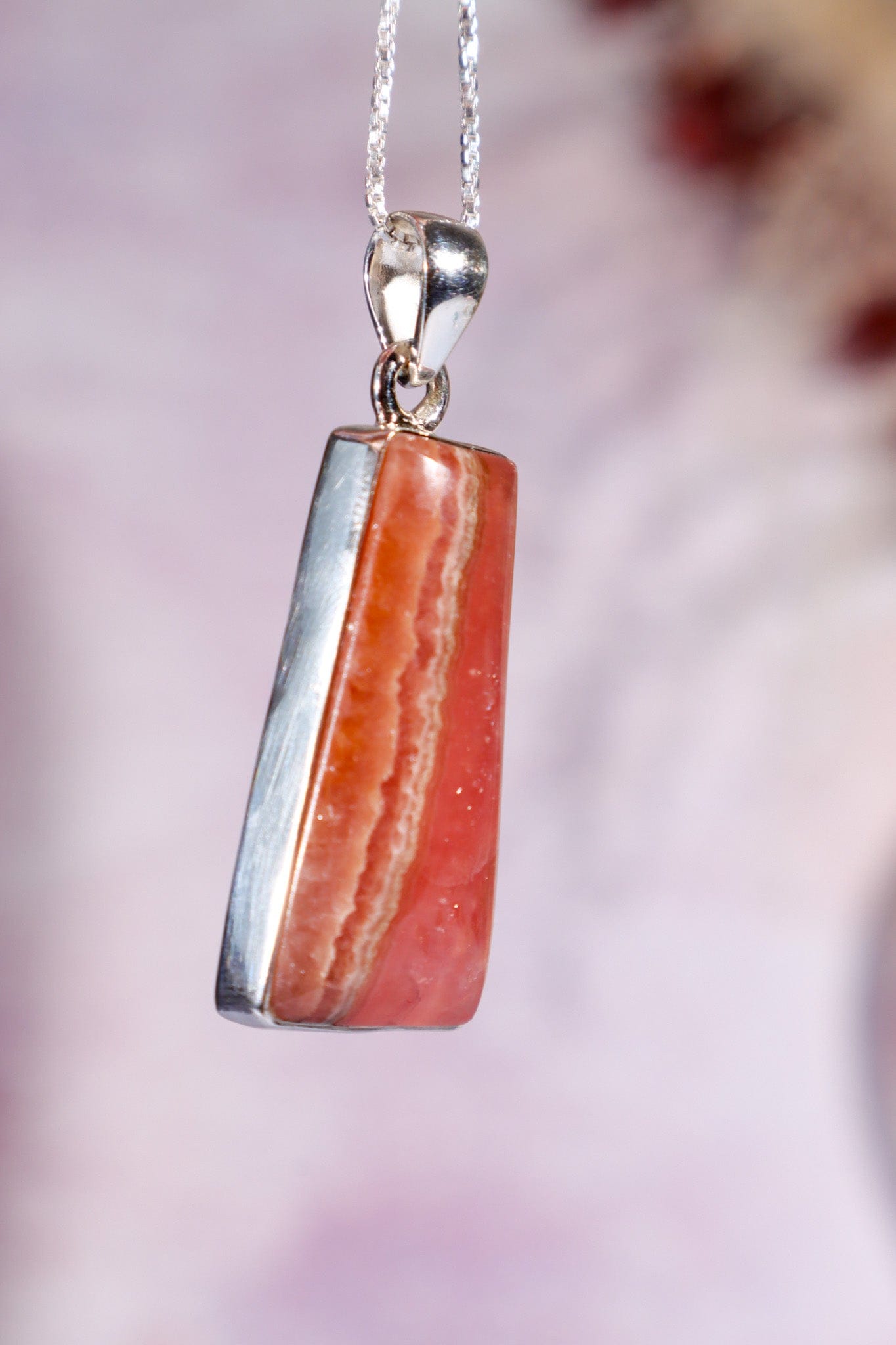 Rhodochrosite Pendant 3.7cm 925 Silver Pendant With Chain Jewellery Tali & Loz Crystals