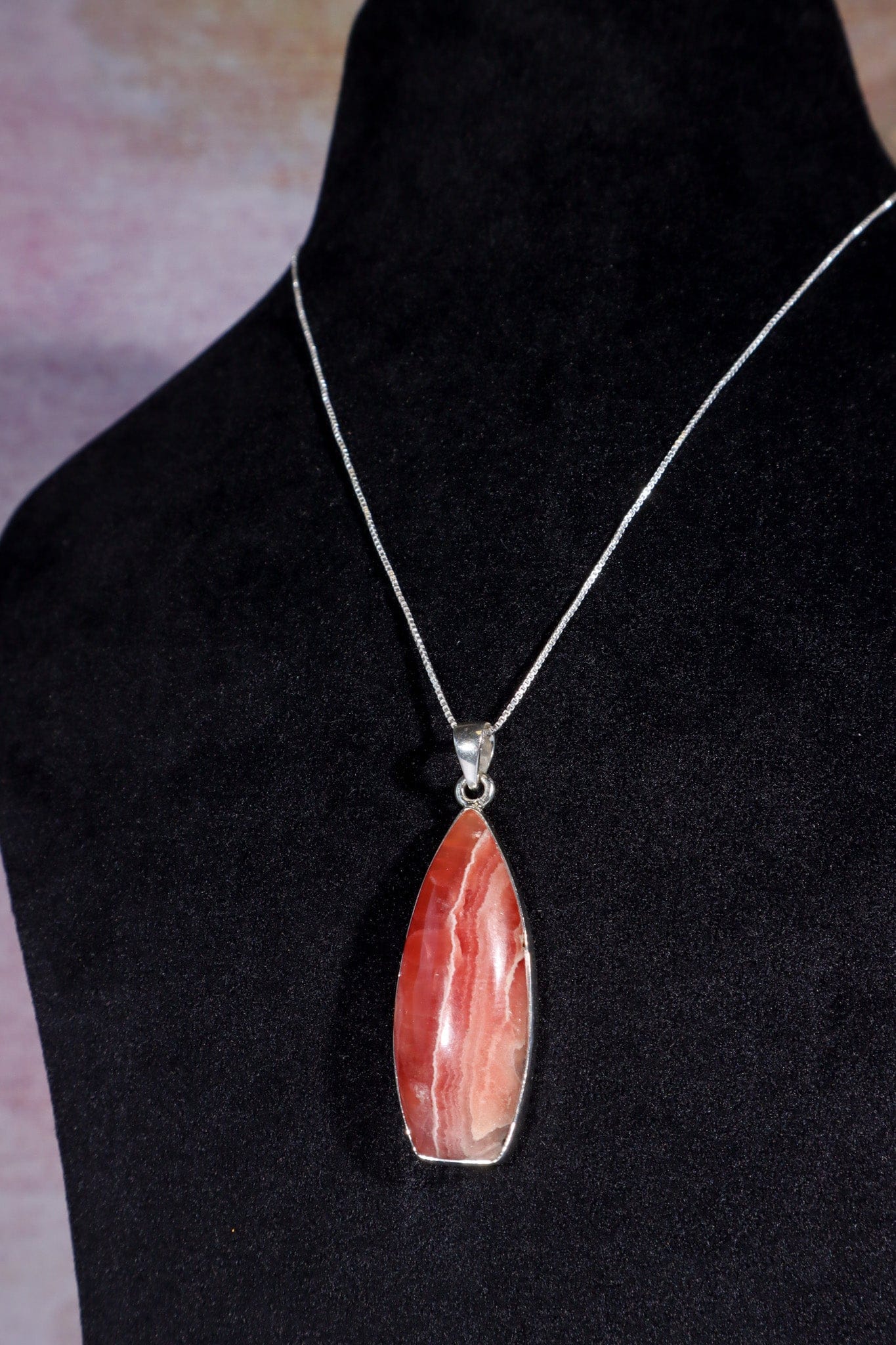 Rhodochrosite Pendant 5cm 925 Silver Pendant With Chain Jewellery Tali & Loz Crystals