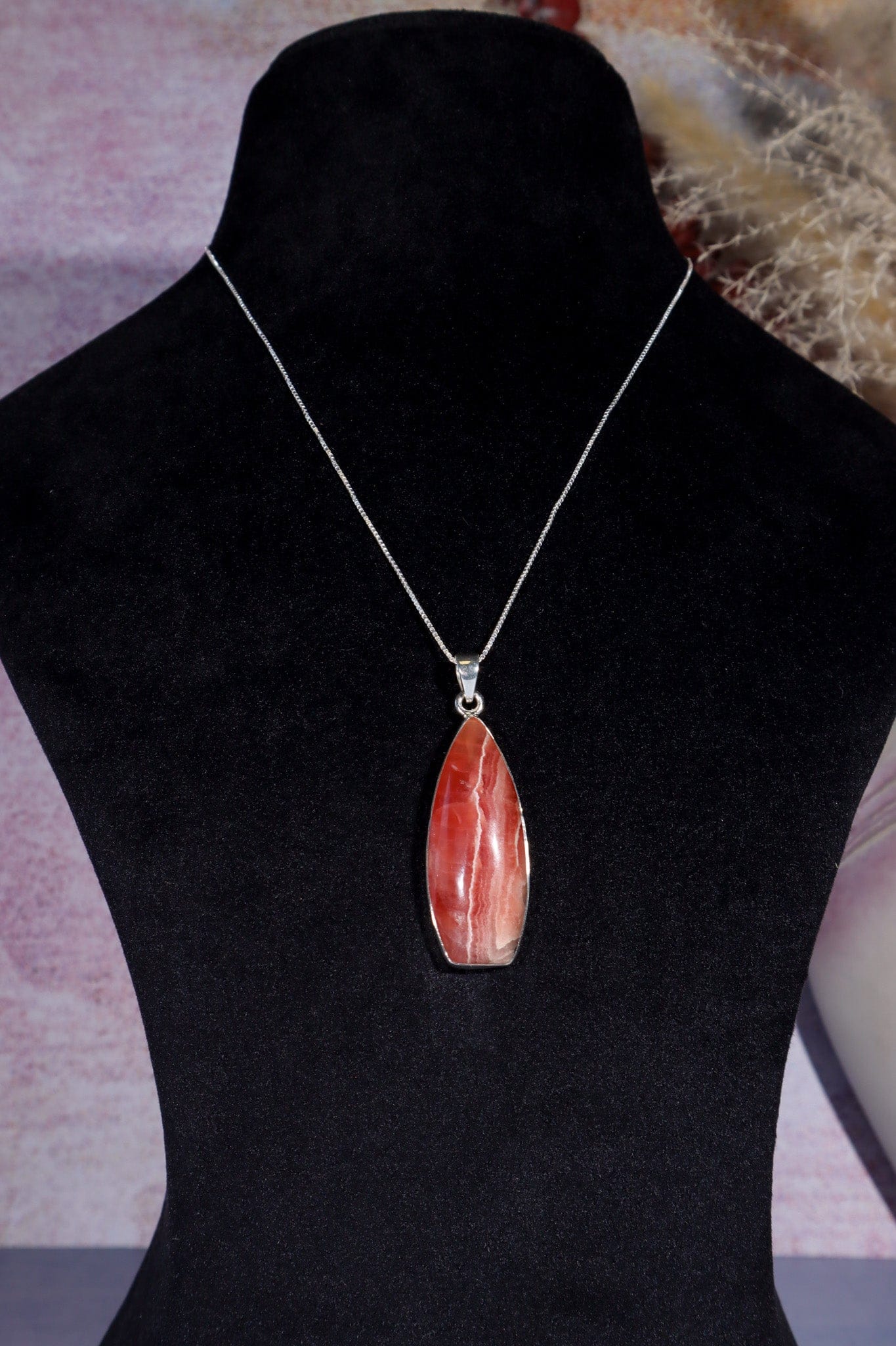 Rhodochrosite Pendant 5cm 925 Silver Pendant With Chain Jewellery Tali & Loz Crystals