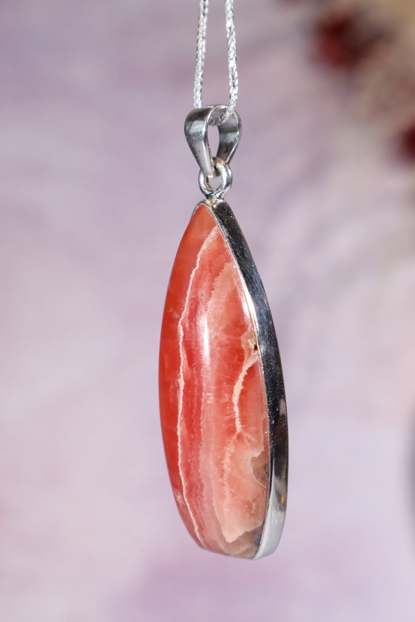 Rhodochrosite Pendant 5cm 925 Silver Pendant With Chain Jewellery Tali & Loz Crystals