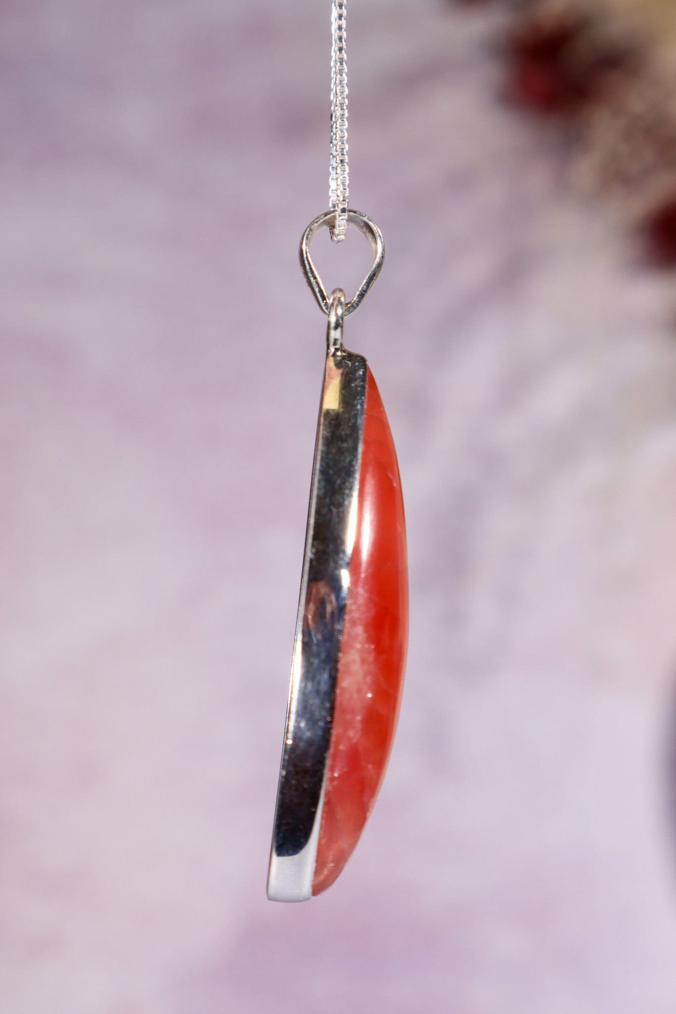 Rhodochrosite Pendant 5cm 925 Silver Pendant With Chain Jewellery Tali & Loz Crystals
