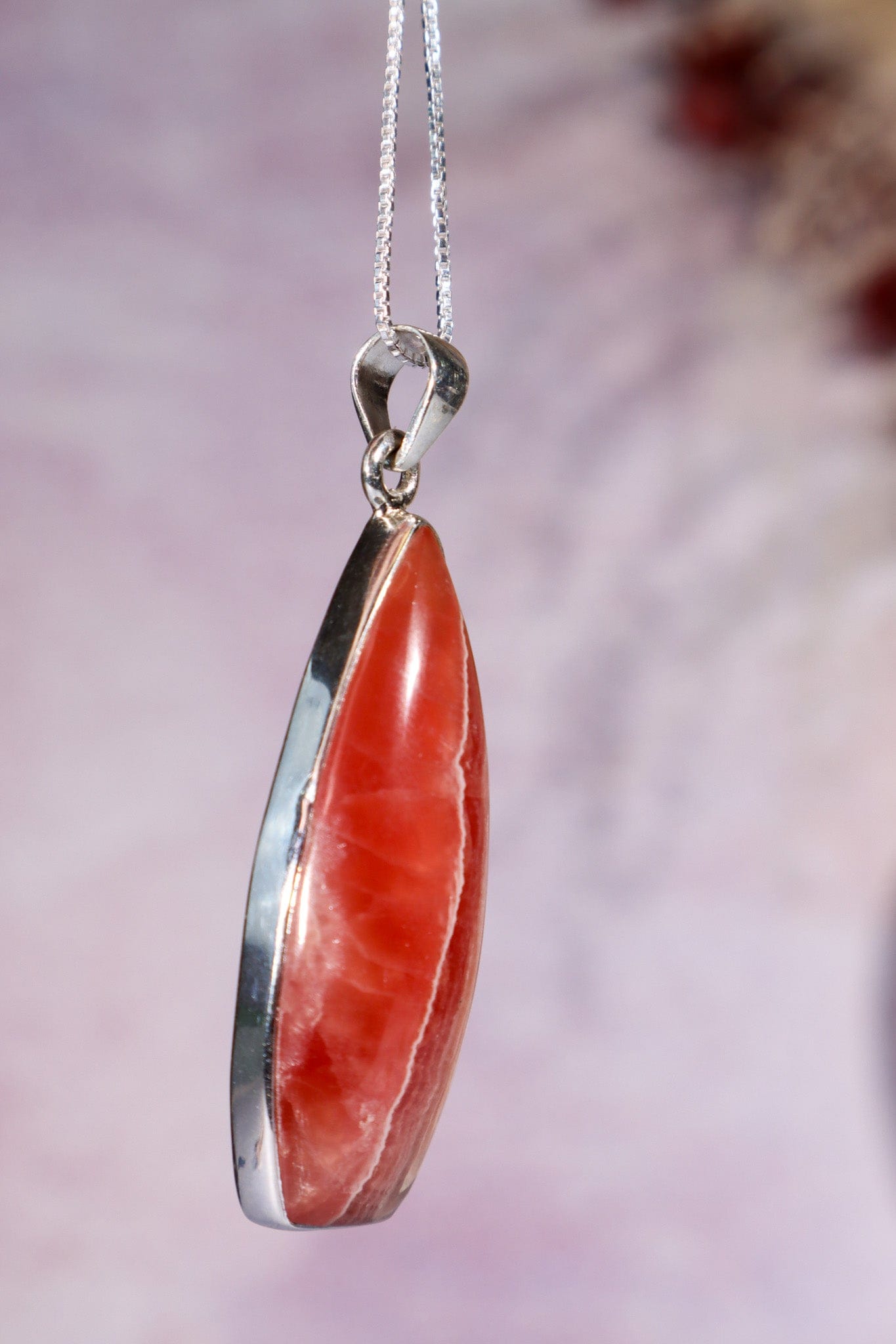 Rhodochrosite Pendant 5cm 925 Silver Pendant With Chain Jewellery Tali & Loz Crystals