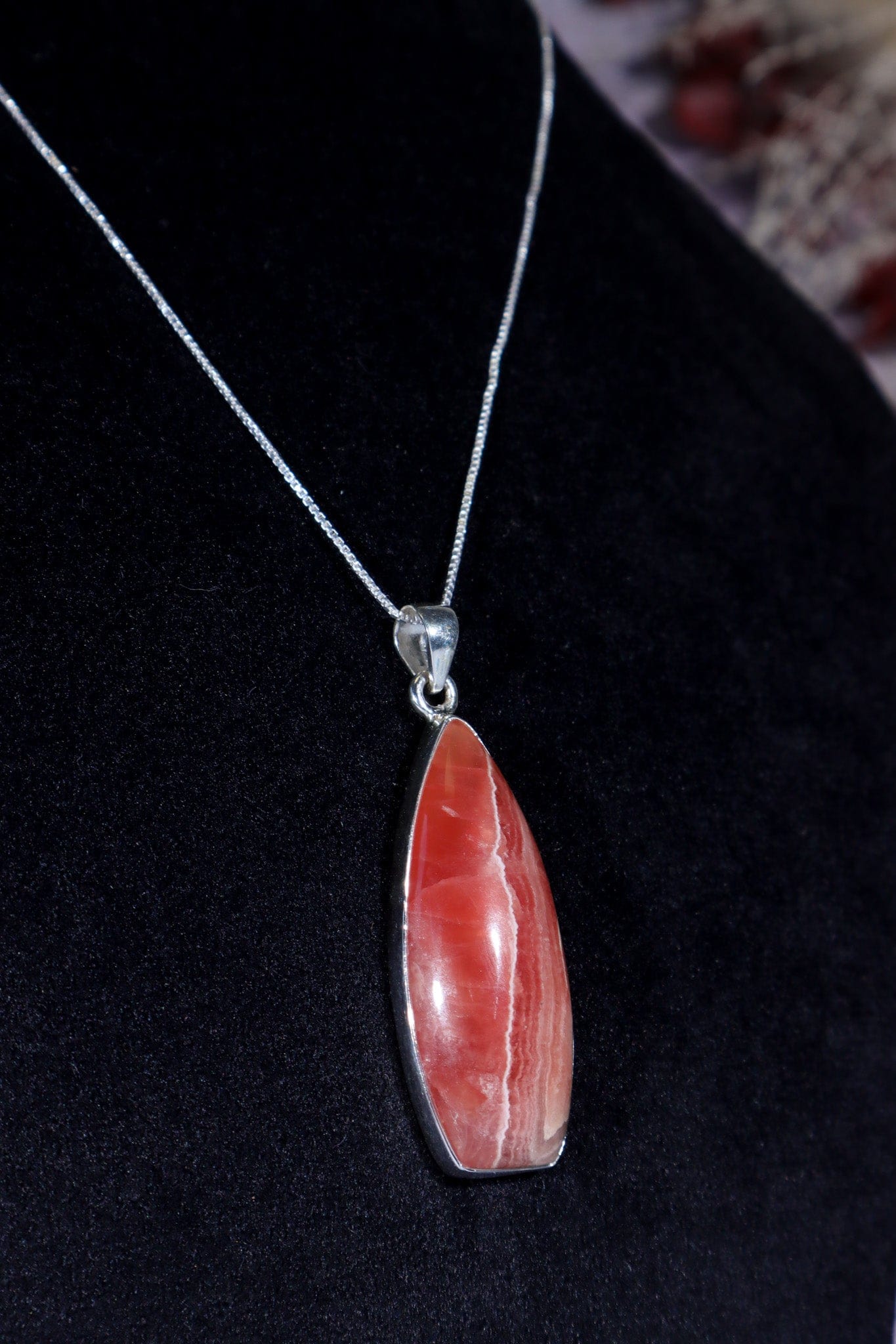 Rhodochrosite Pendant 5cm 925 Silver Pendant With Chain Jewellery Tali & Loz Crystals