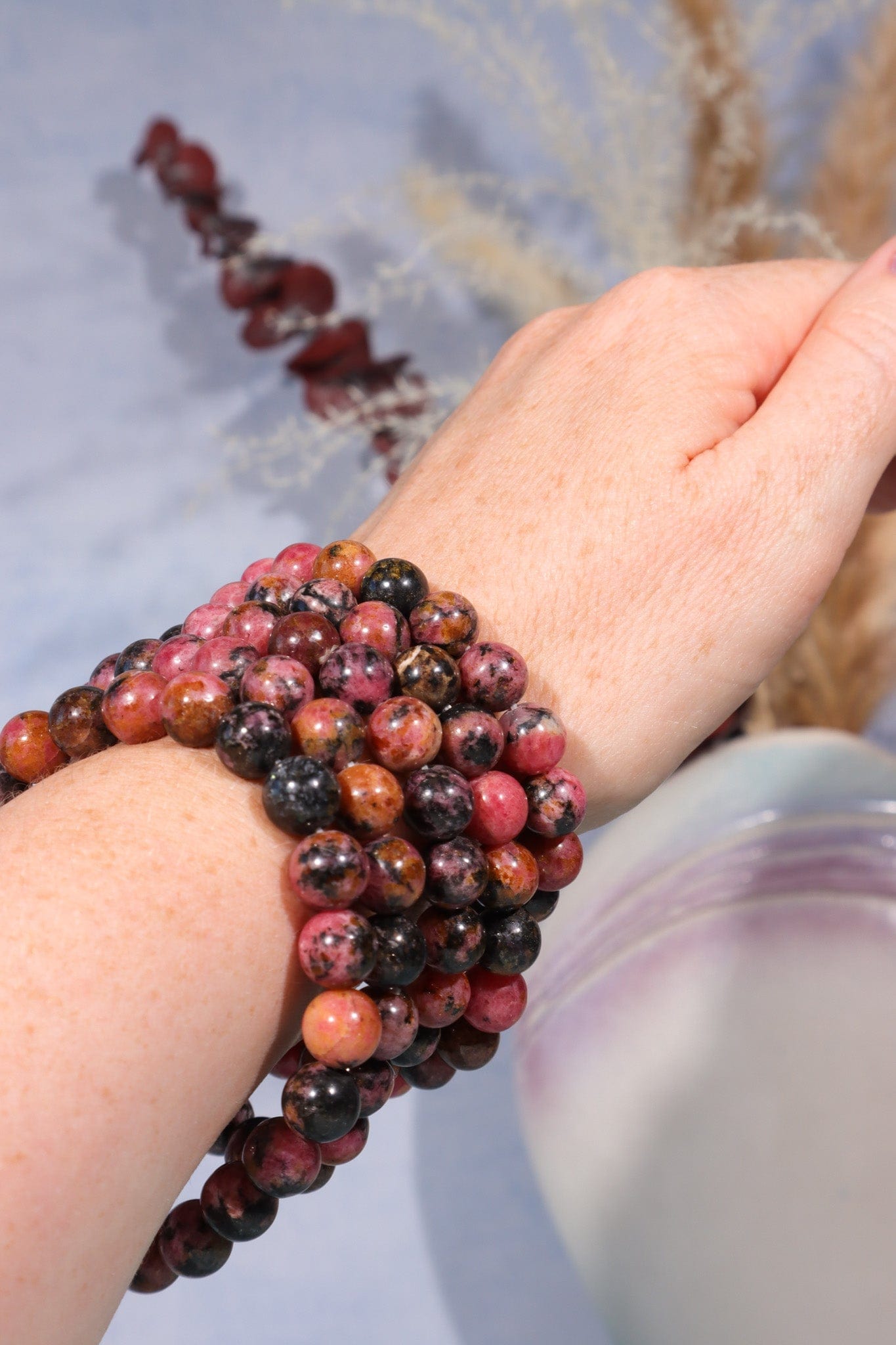 Rhodonite Beaded Bracelet 24gr (Bead Size 0.8cm), Intuitively Chosen Bracelets Tali & Loz Crystals