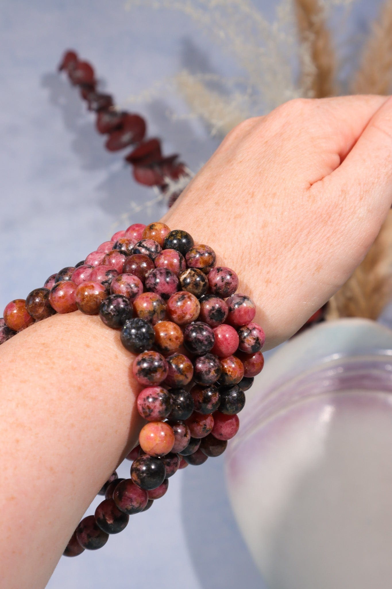 Rhodonite Beaded Bracelet 24gr (Bead Size 0.8cm), Intuitively Chosen Bracelets Tali & Loz Crystals