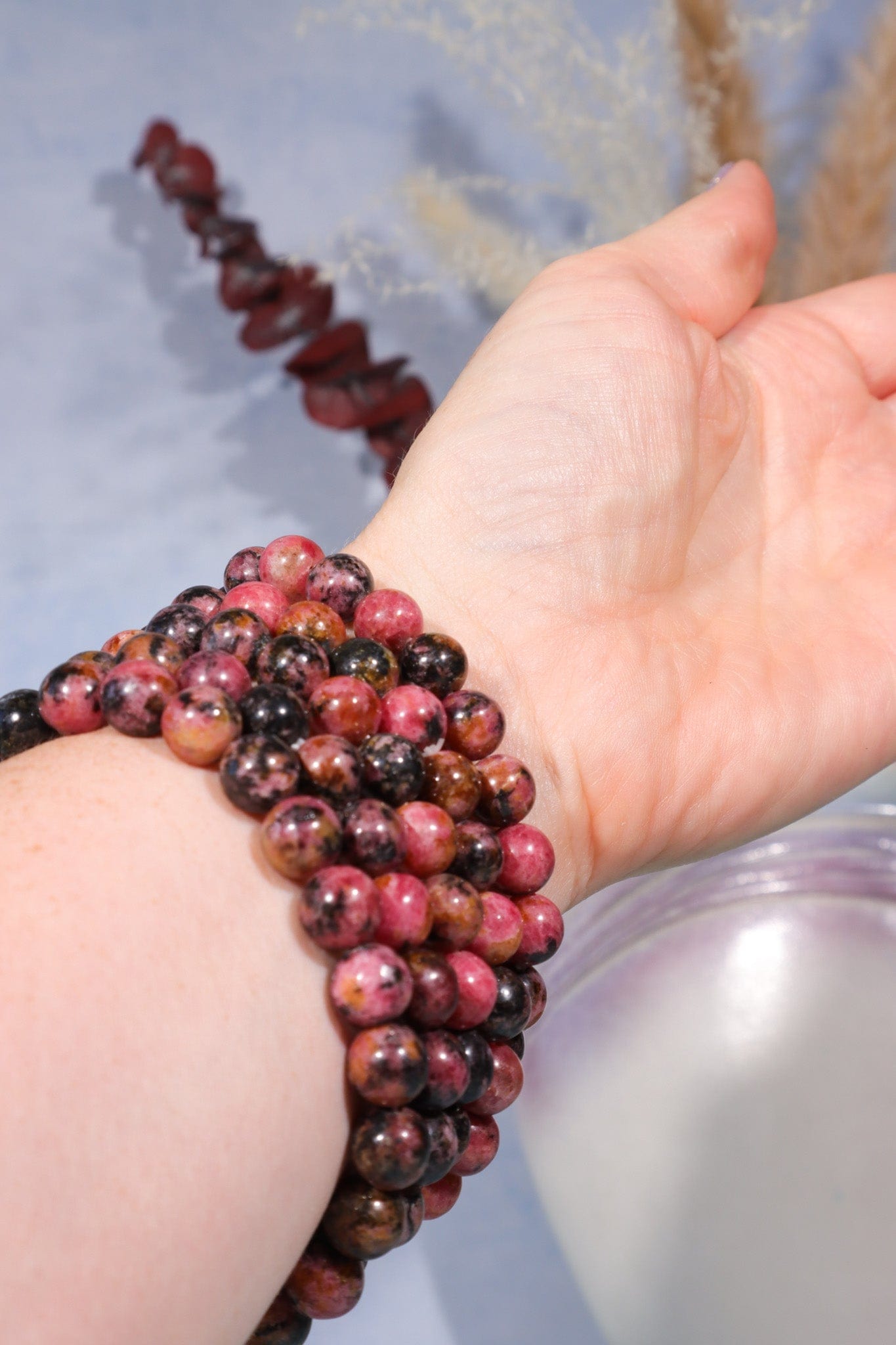 Rhodonite Beaded Bracelet 24gr (Bead Size 0.8cm), Intuitively Chosen Bracelets Tali & Loz Crystals
