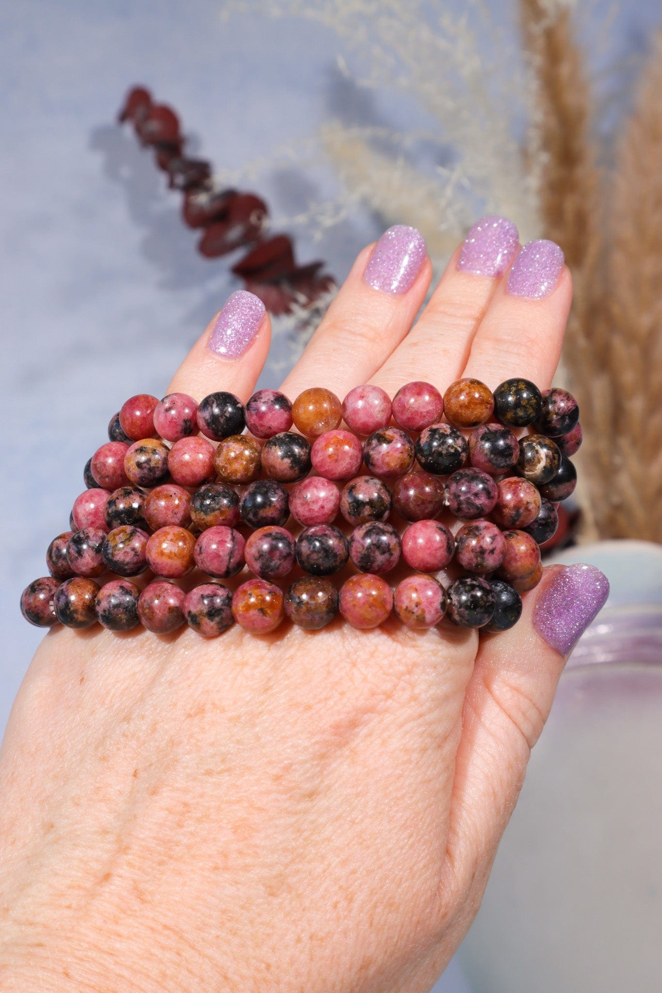 Rhodonite Beaded Bracelet 24gr (Bead Size 0.8cm), Intuitively Chosen Bracelets Tali & Loz Crystals