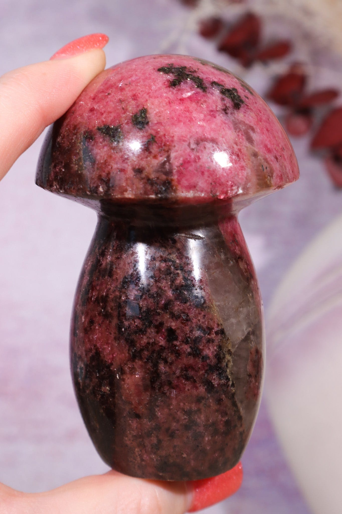Rhodonite Mushroom Carving 8.5cm Mushrooms Tali & Loz