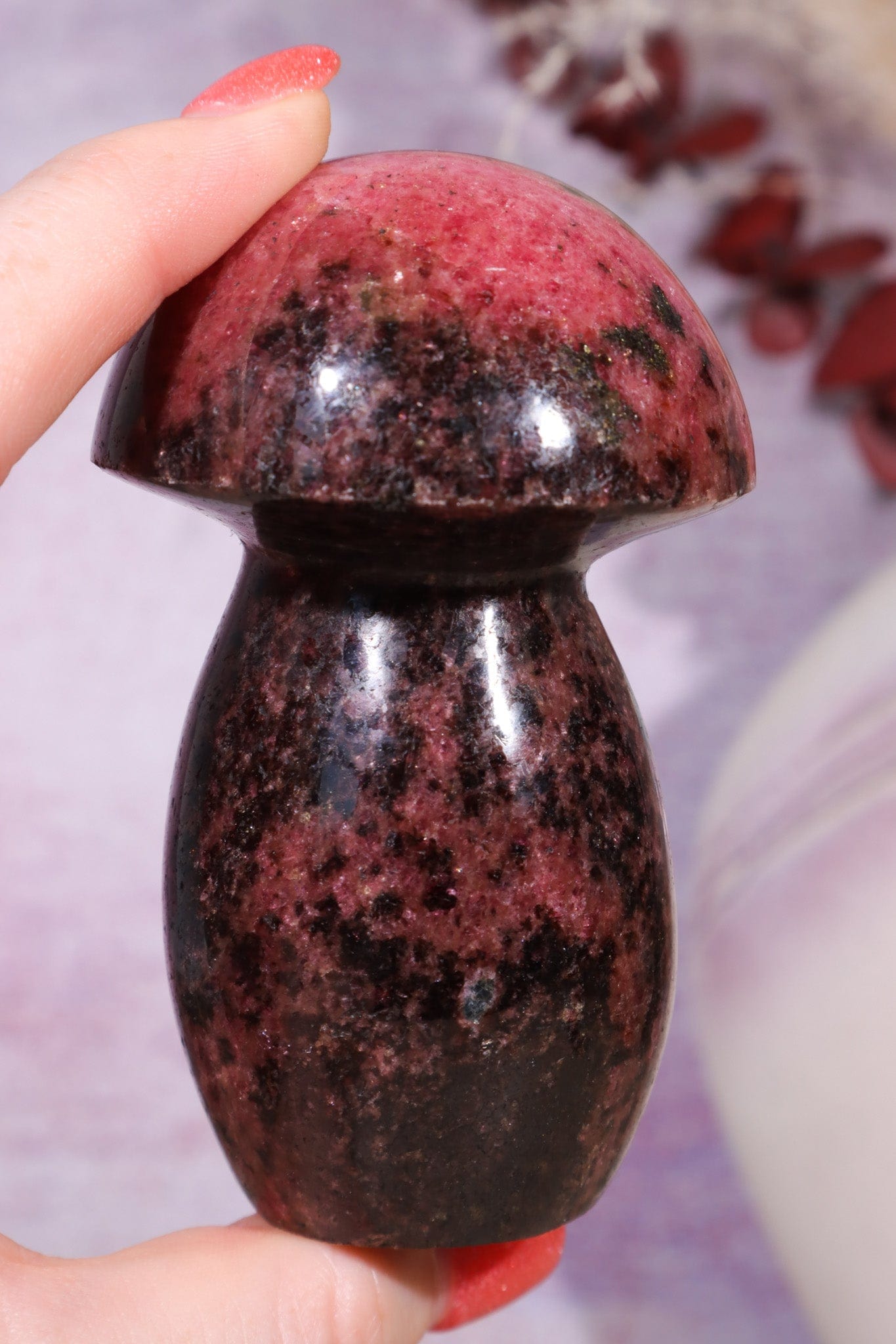 Rhodonite Mushroom Carving 8.5cm Mushrooms Tali & Loz