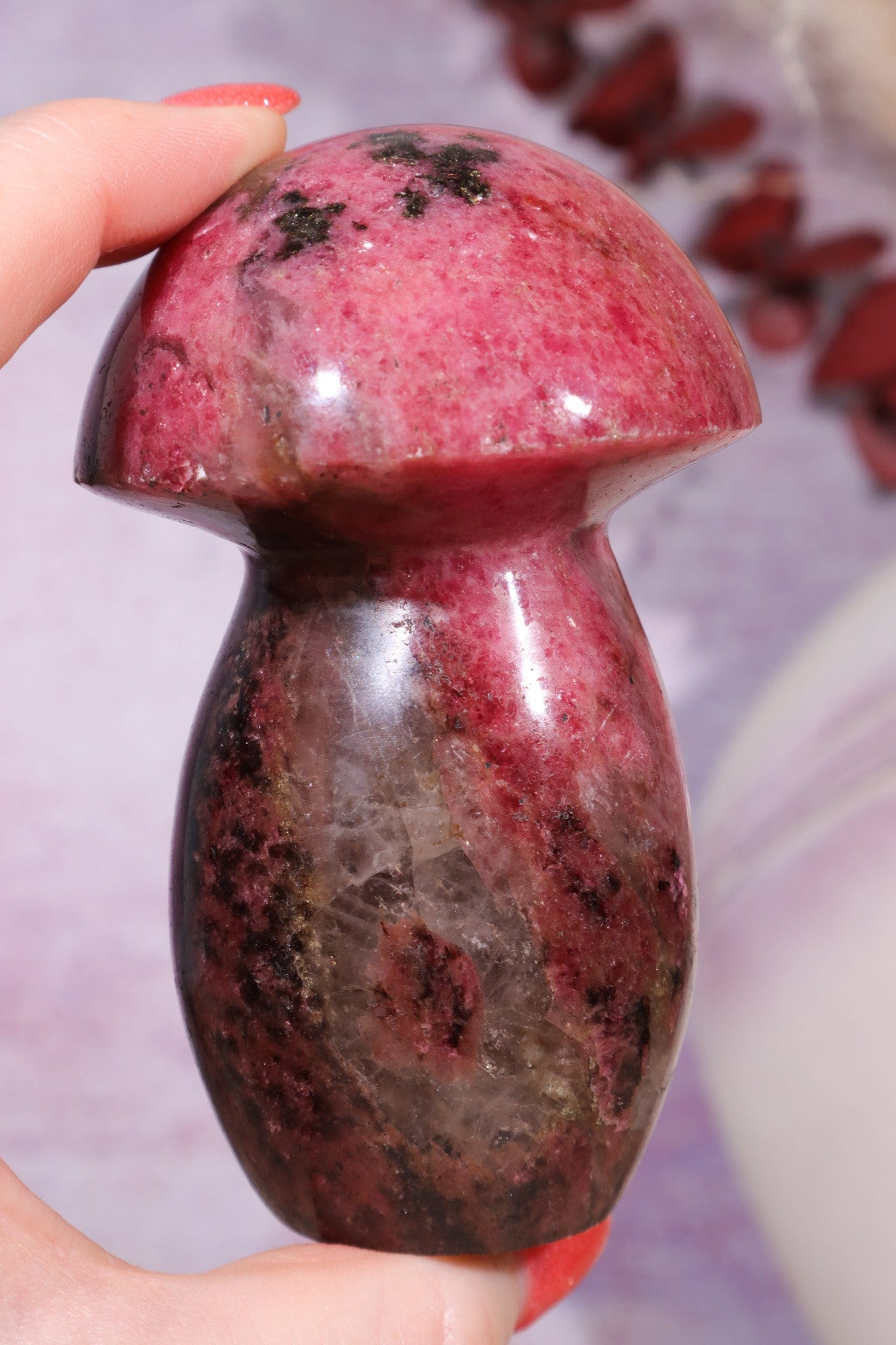 Rhodonite Mushroom Carving 8.5cm Mushrooms Tali & Loz